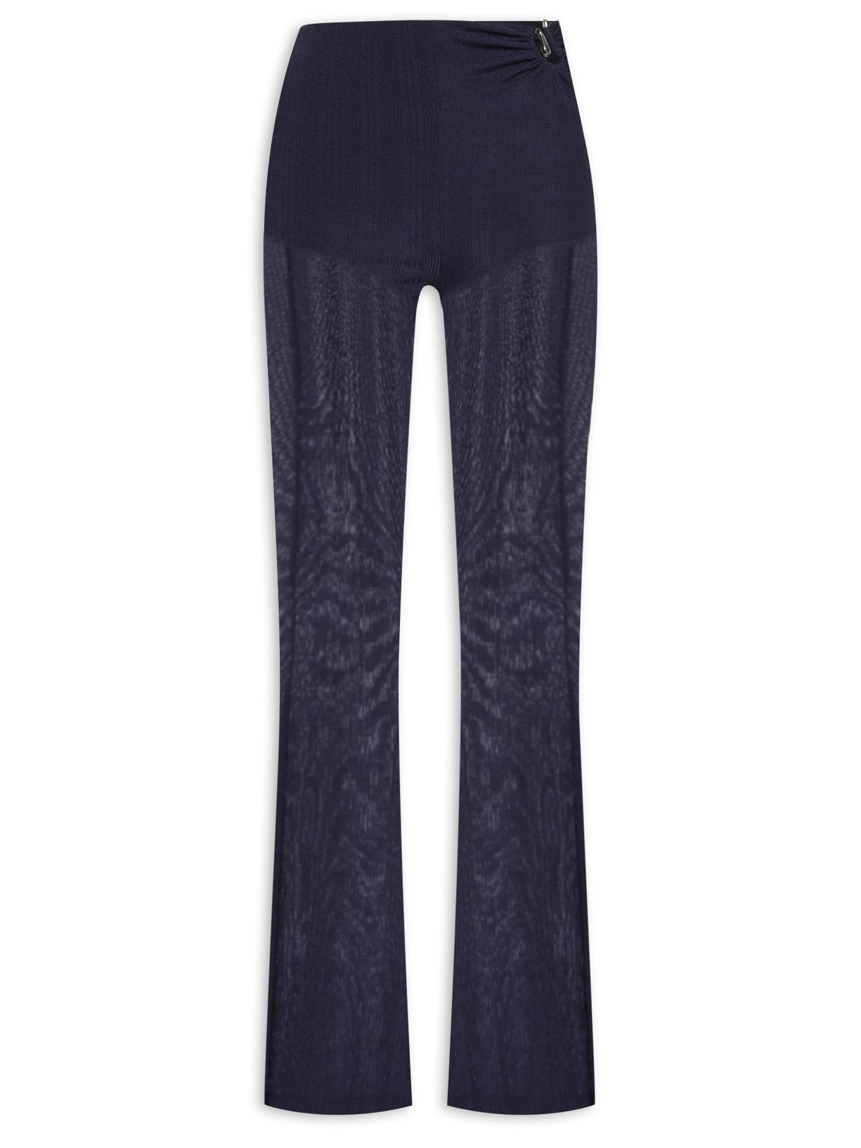 Calça Feminina Malha Reta Detalhe Metal - Azul