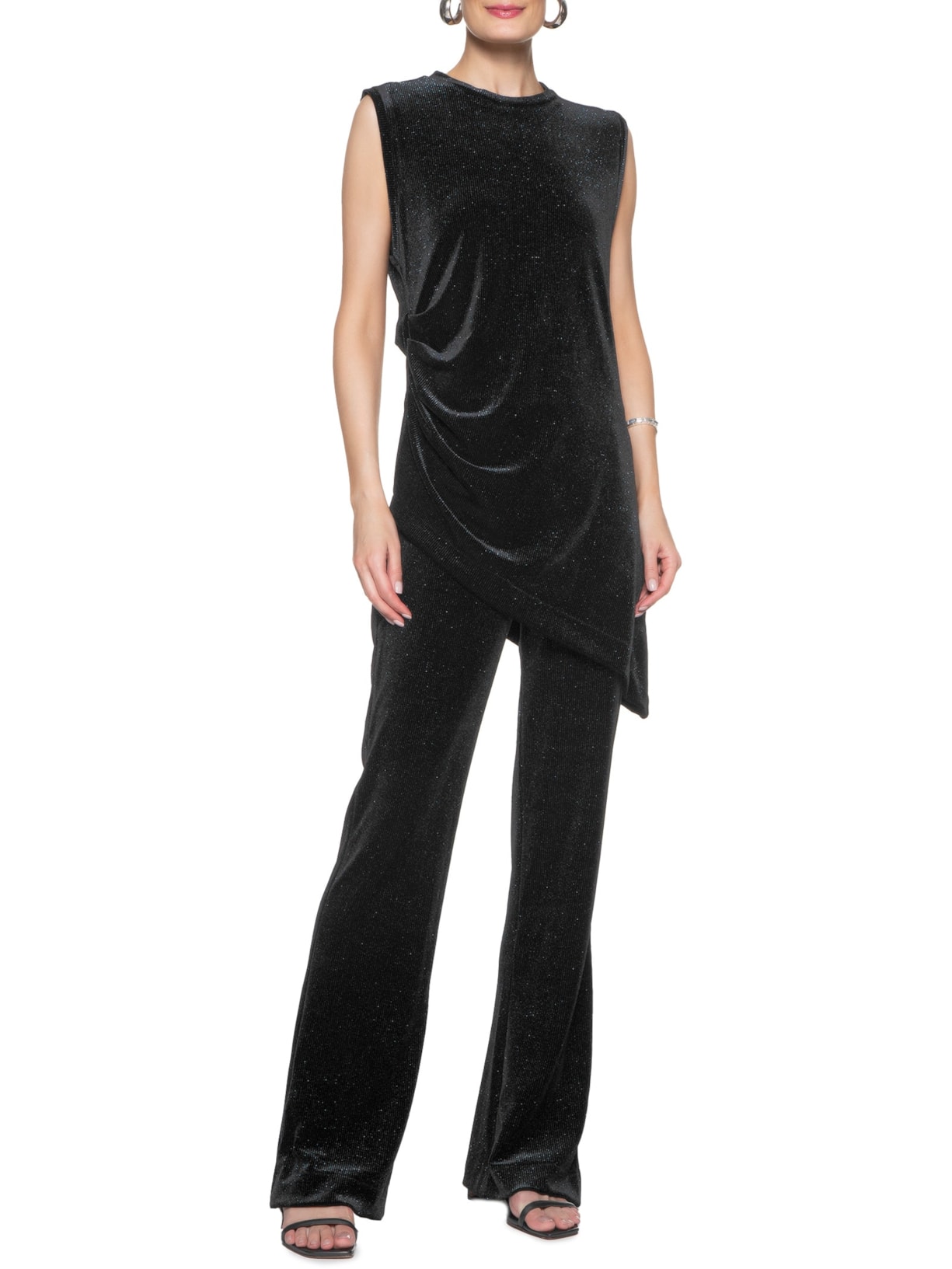 Calça Feminina Malha Veludo Boca Larga Preto Animale