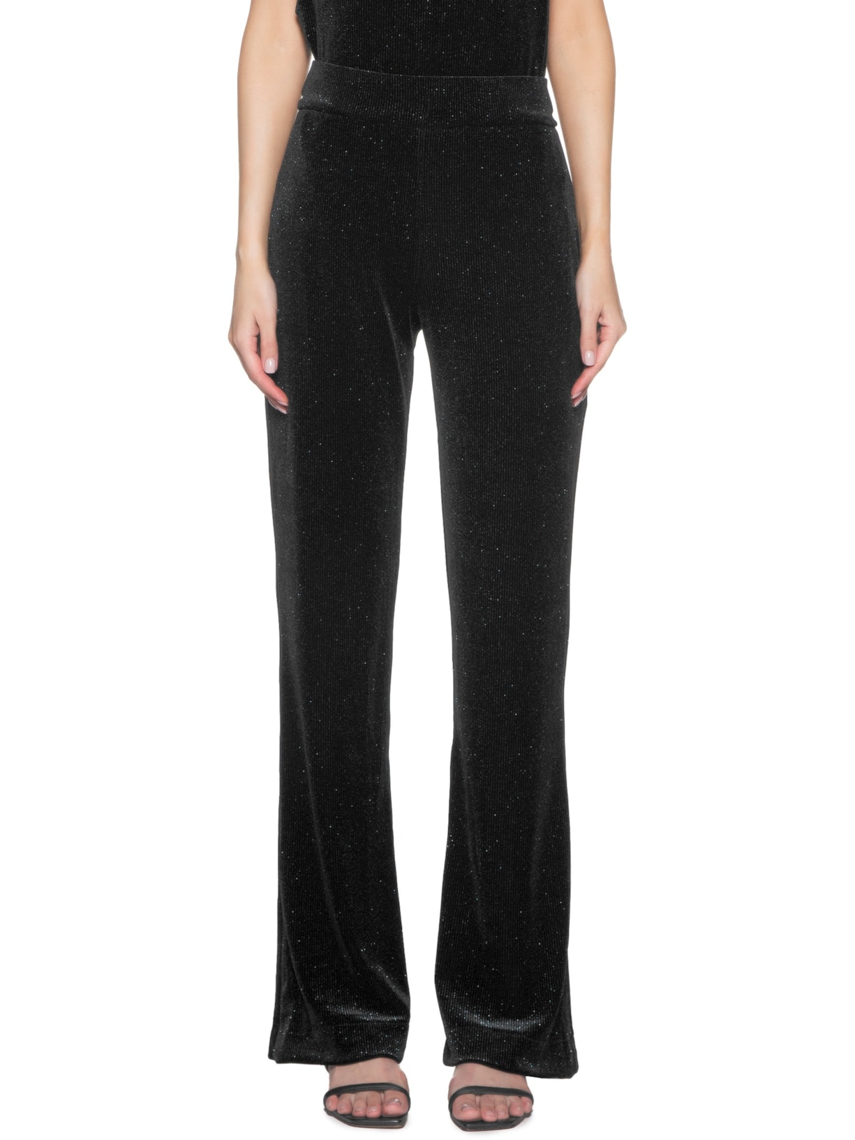 Calça Feminina Malha Veludo Boca Larga Preto Animale