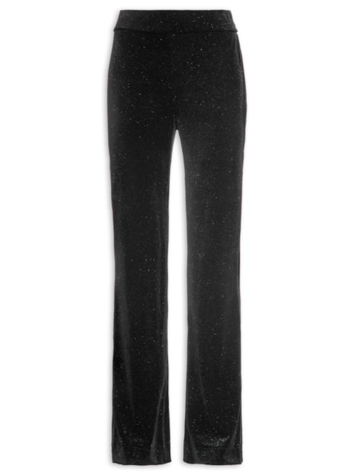 Calça Feminina Malha Veludo Boca Larga - Preto