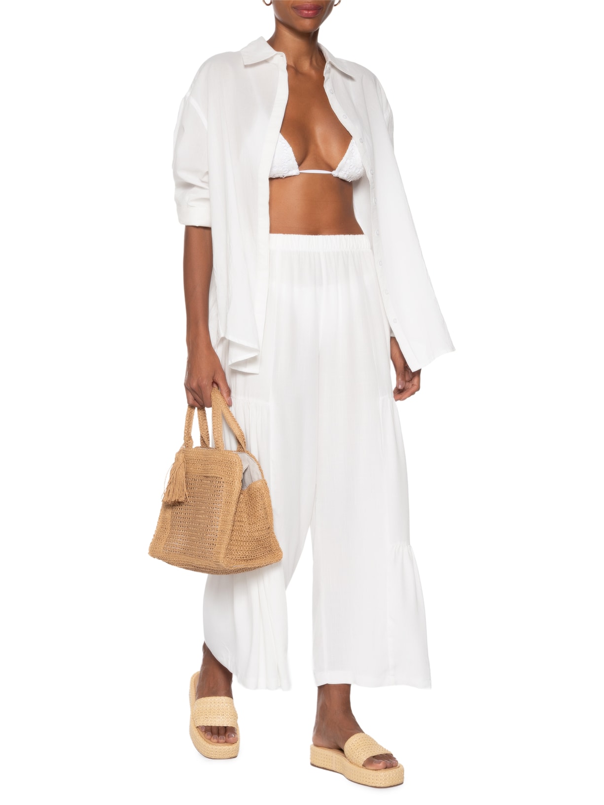 Calça Feminina Marias Pantacourt Off White Basiq