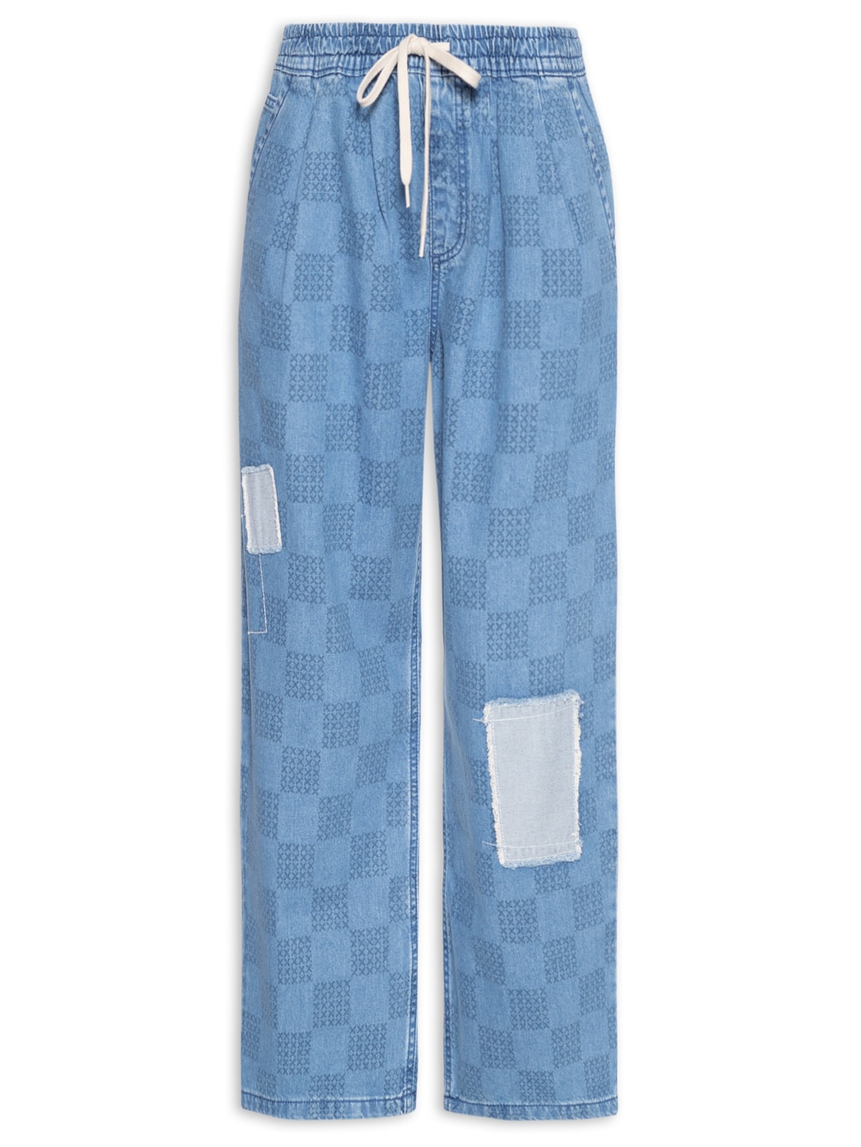 Calça Feminina Mended Check Denim Range Loose Crop Pant - Azul