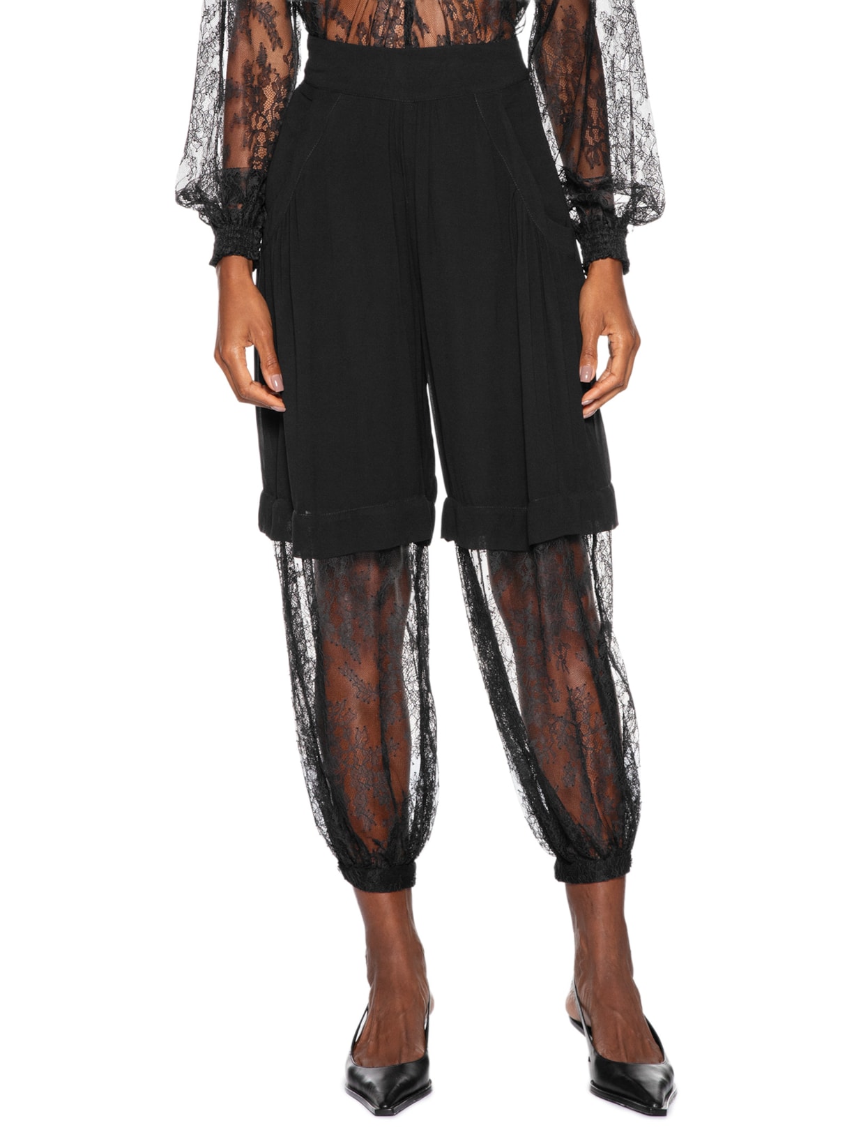 Calça Feminina Mix Transparência Com Renda Preto Animale