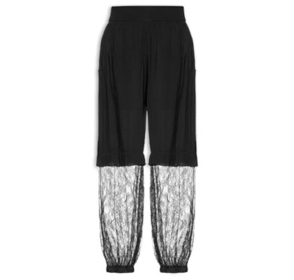 Calça Feminina Mix Transparência Com Renda - Preto