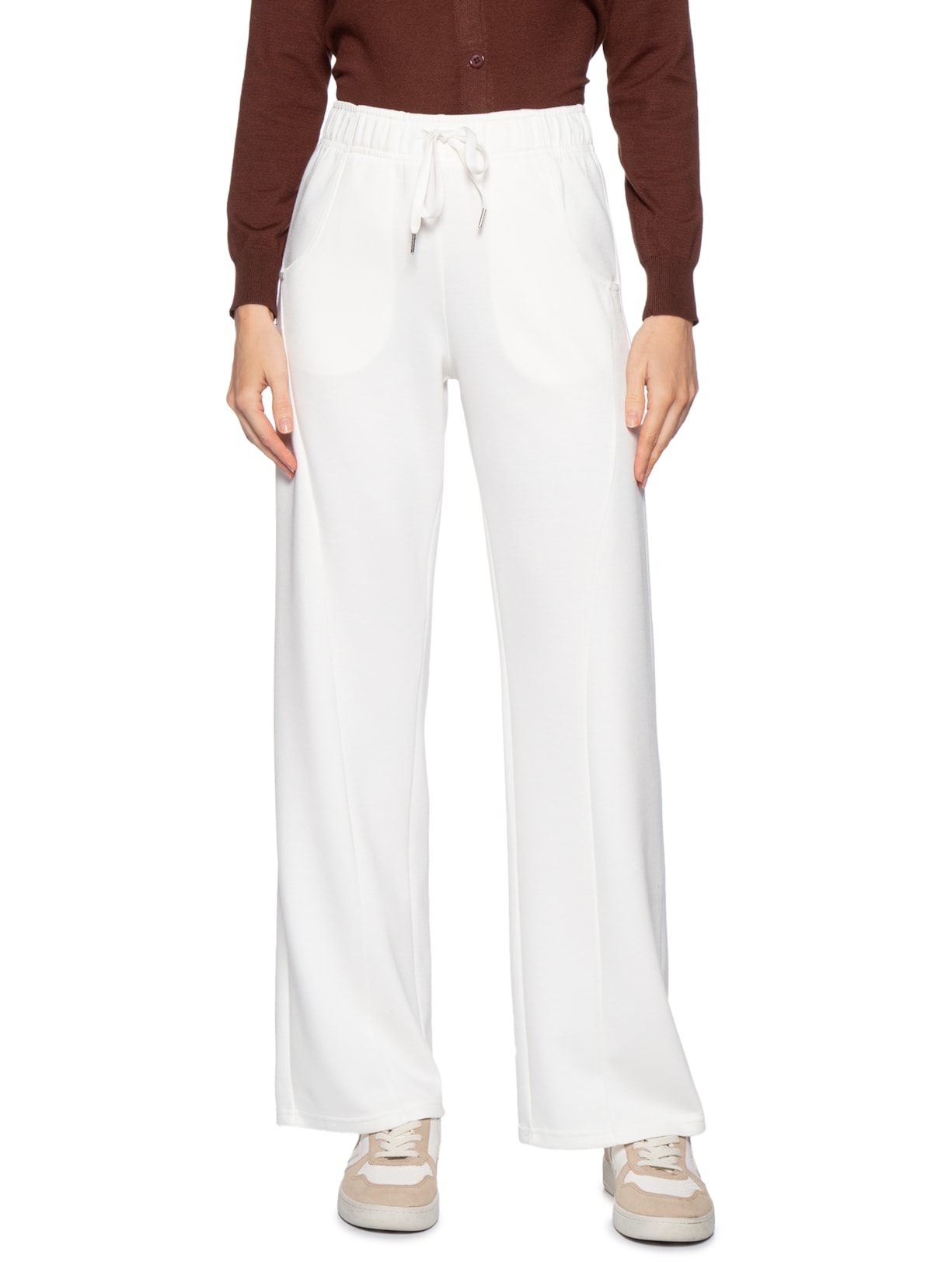 Calça Feminina Moletom Com Bolsos Off White Basiq