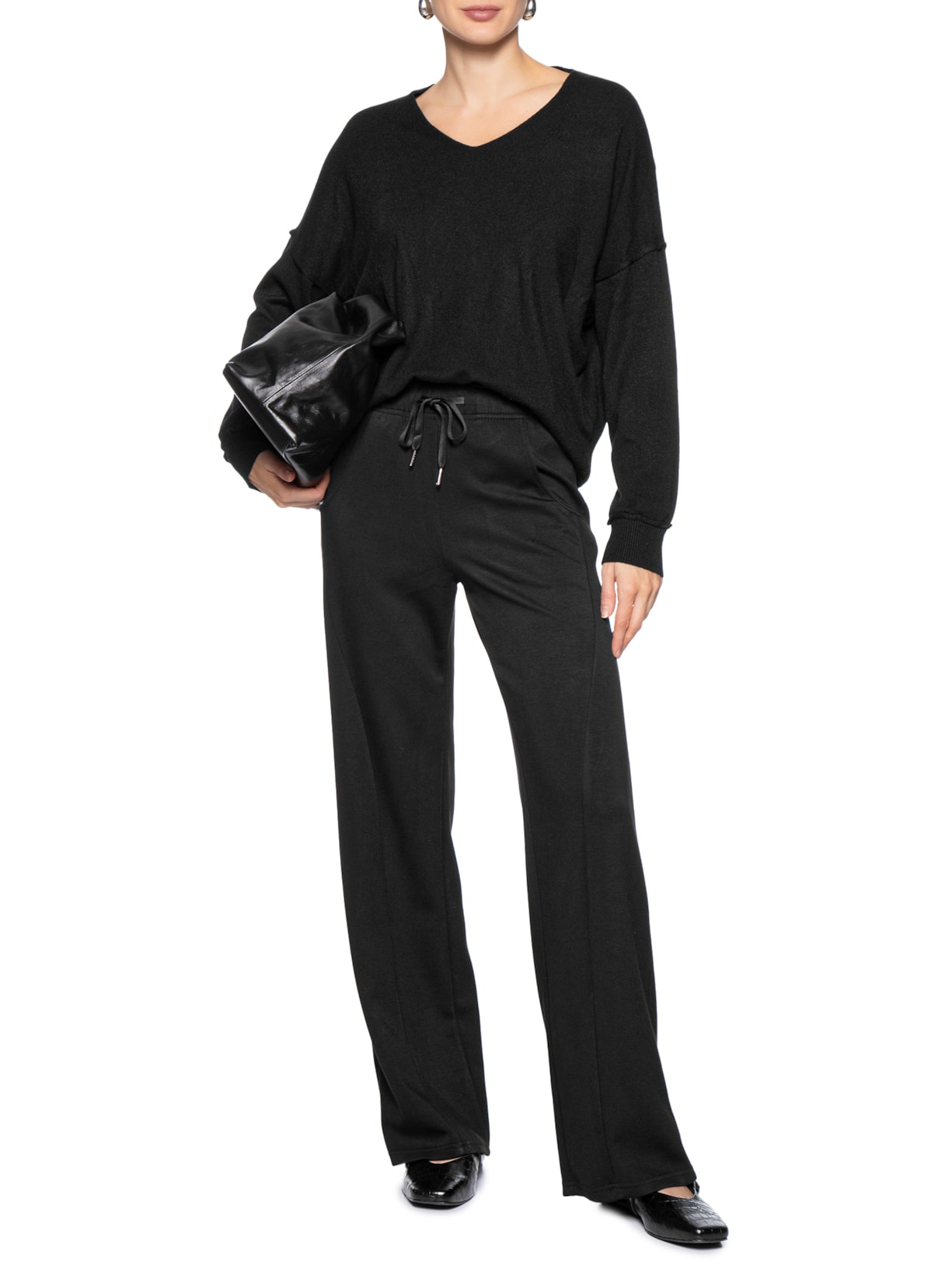Calça Feminina Moletom Com Bolsos Preto Basiq