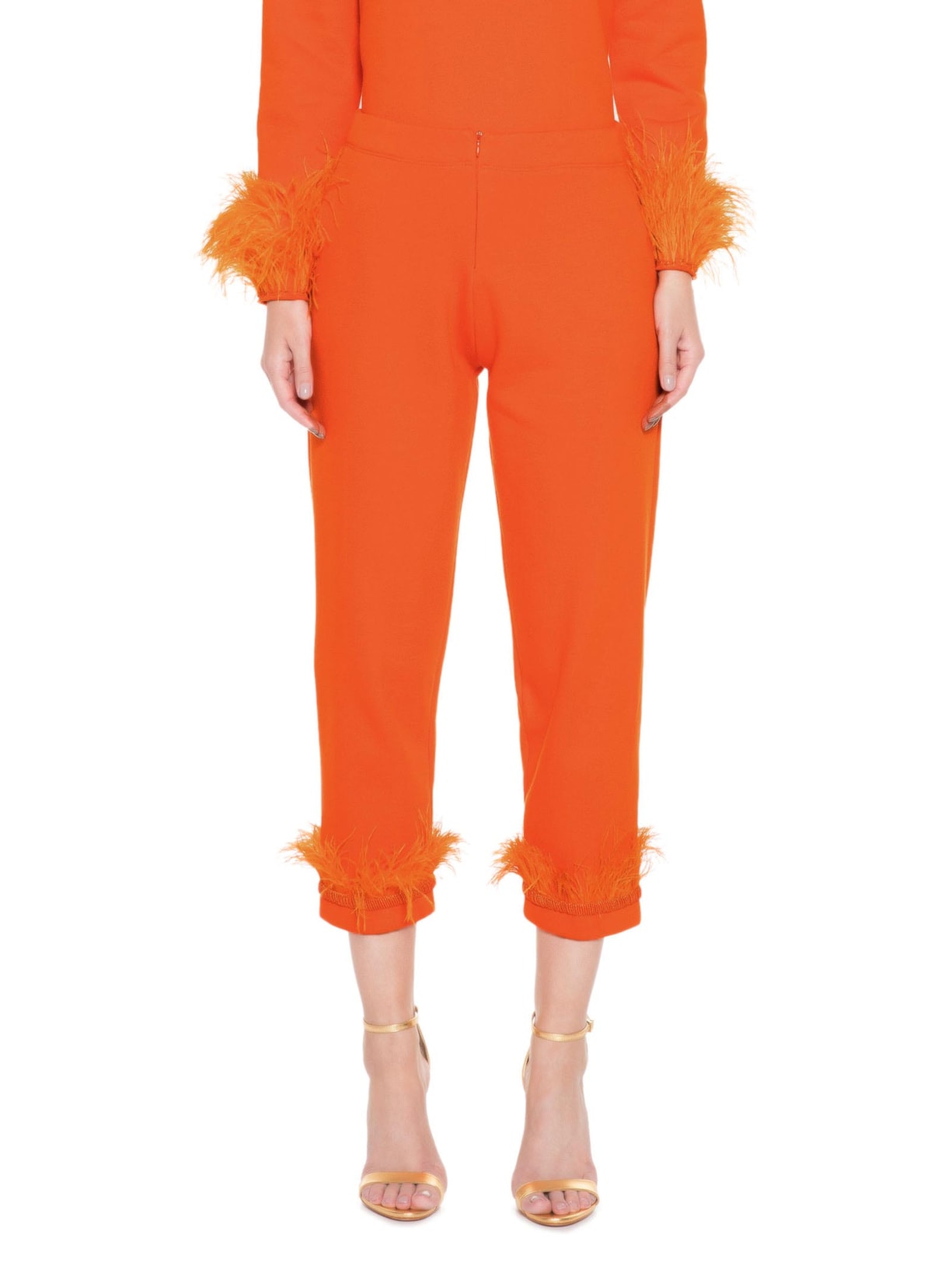 Calça Feminina Moletom Com Plumas Laranja Z.vitor