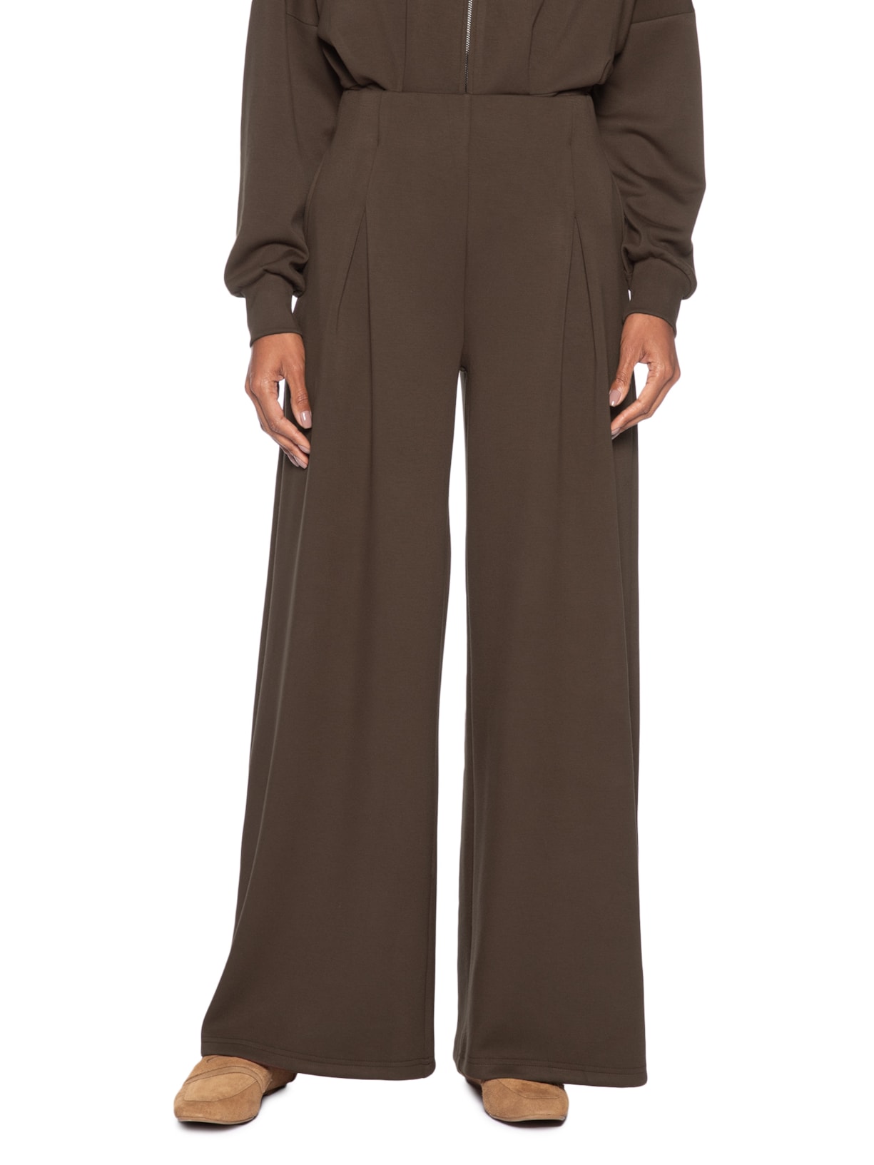 Calça Feminina Moletom com Pregas – Marrom Basiq