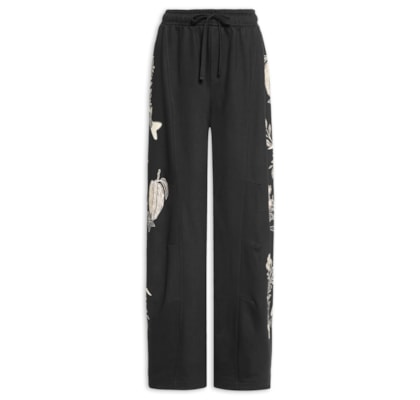Calça Feminina Moletom Jardim De Cordel - Preto