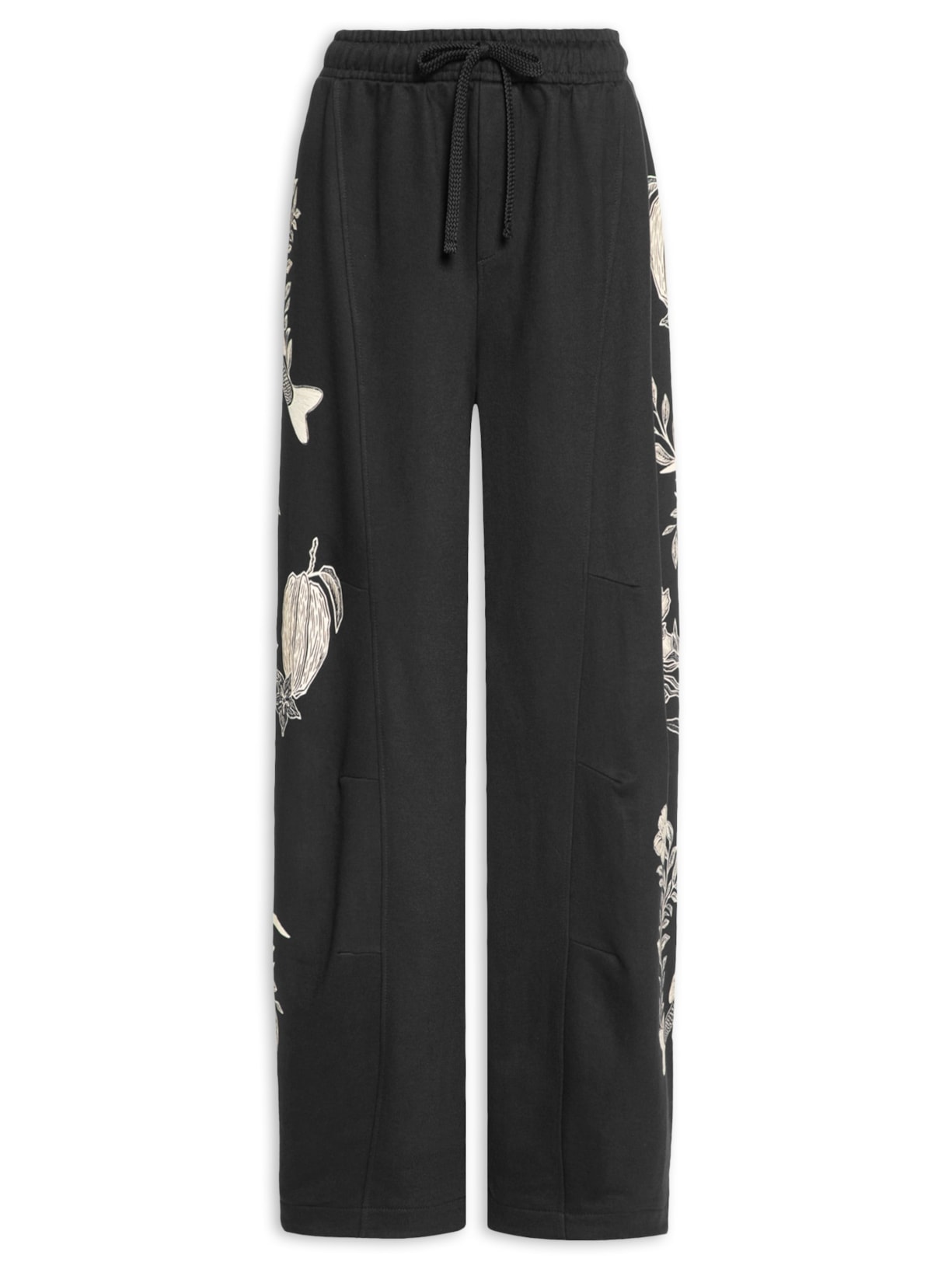 Calça Feminina Moletom Jardim De Cordel - Preto