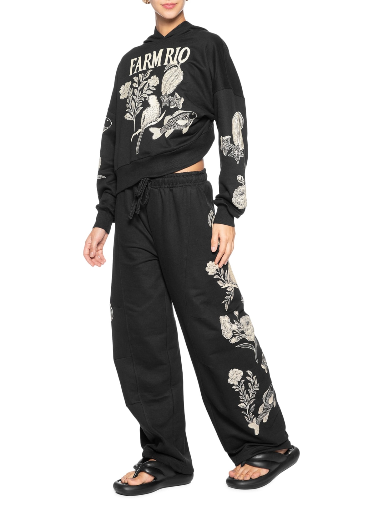 Calça Feminina Moletom Jardim De Cordel Preto Farm