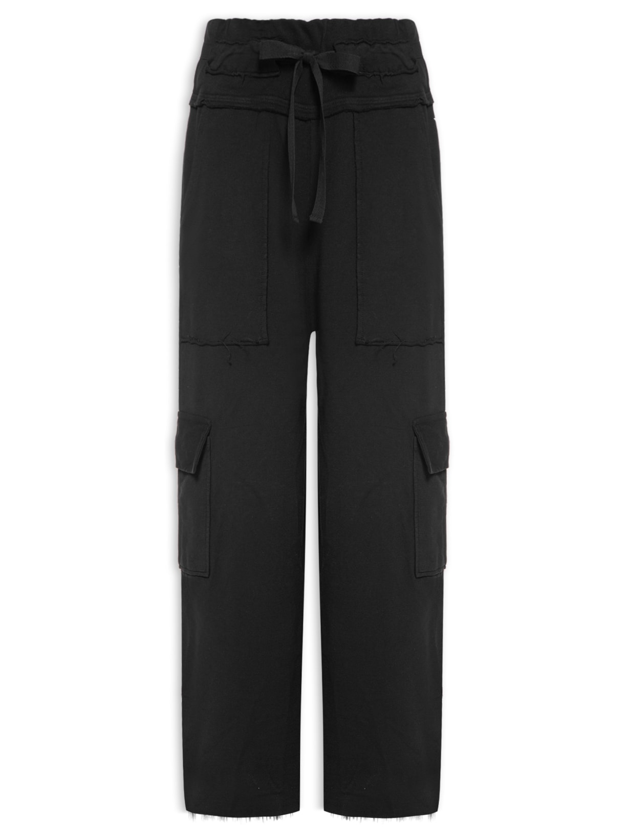 Calça Feminina Moletom Pantacourt Cargo - Preto