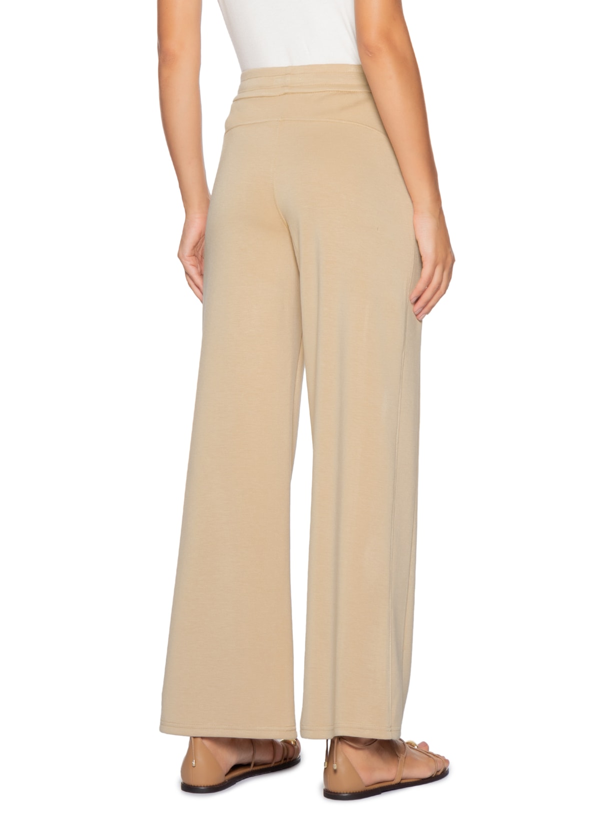 Calça Feminina Moletom Pantalona Bege Basiq