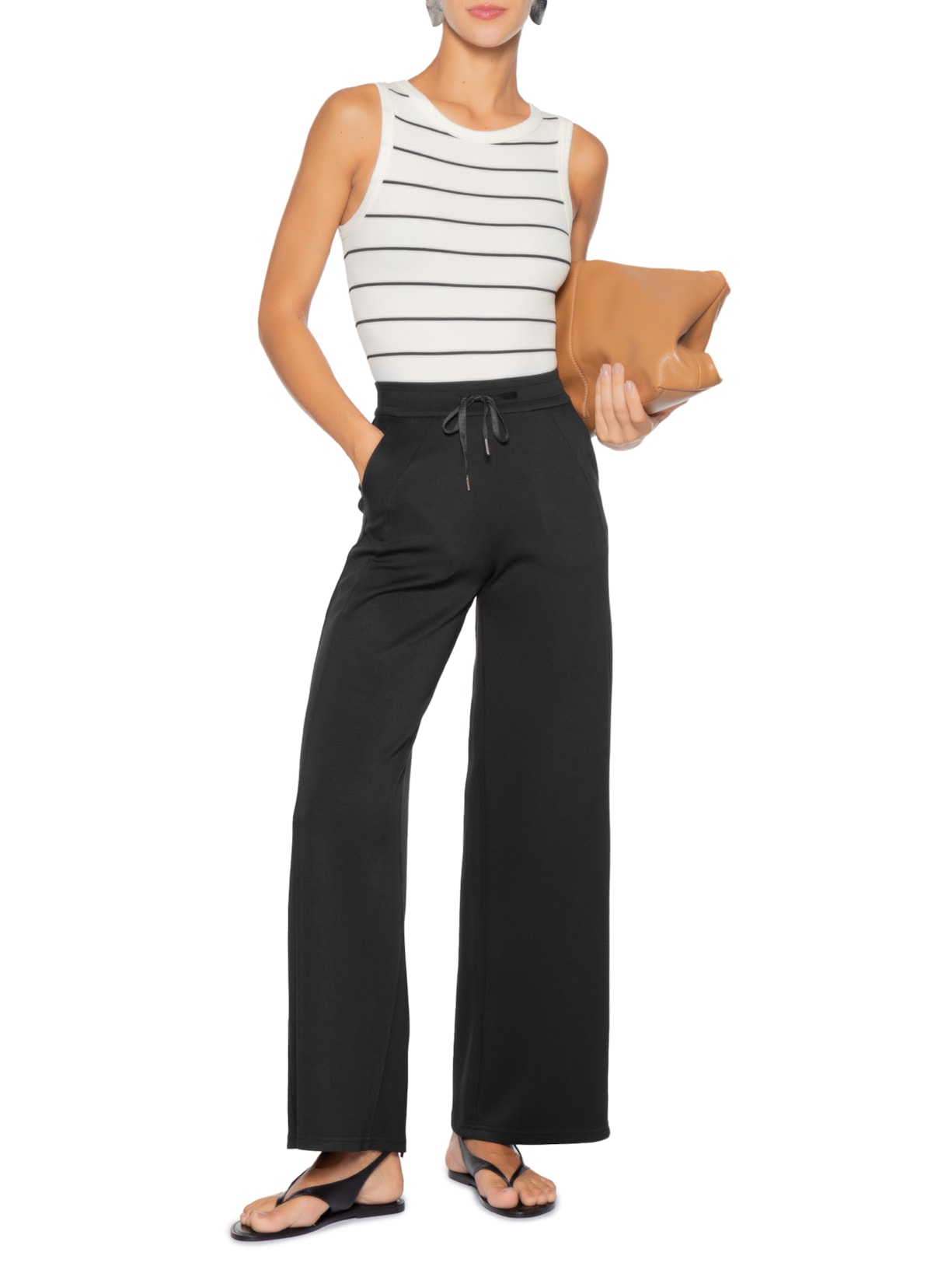 Calça Feminina Moletom Pantalona Preto Basiq