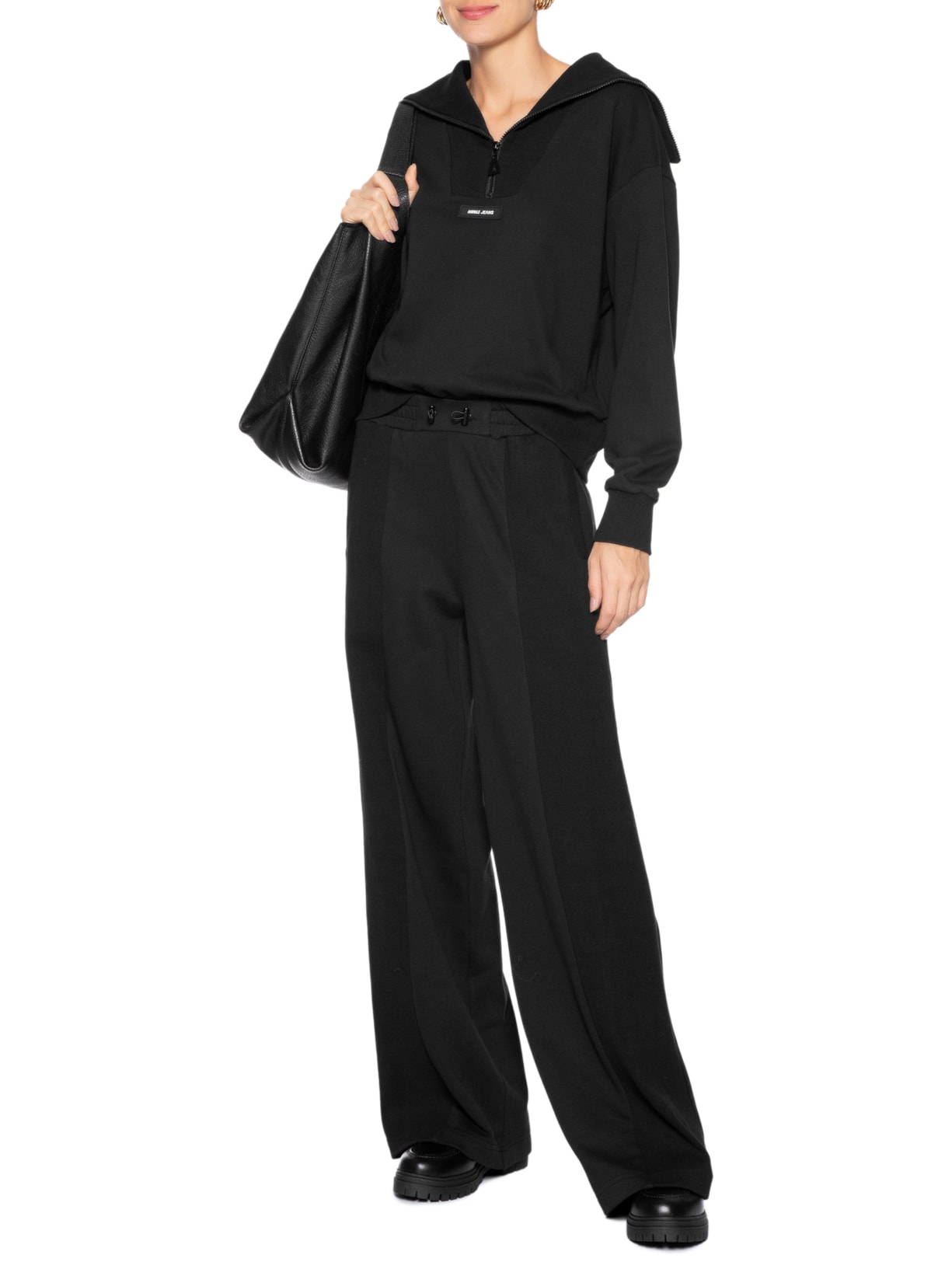 Calça Feminina Moletom Wide Preto Animale Jeans