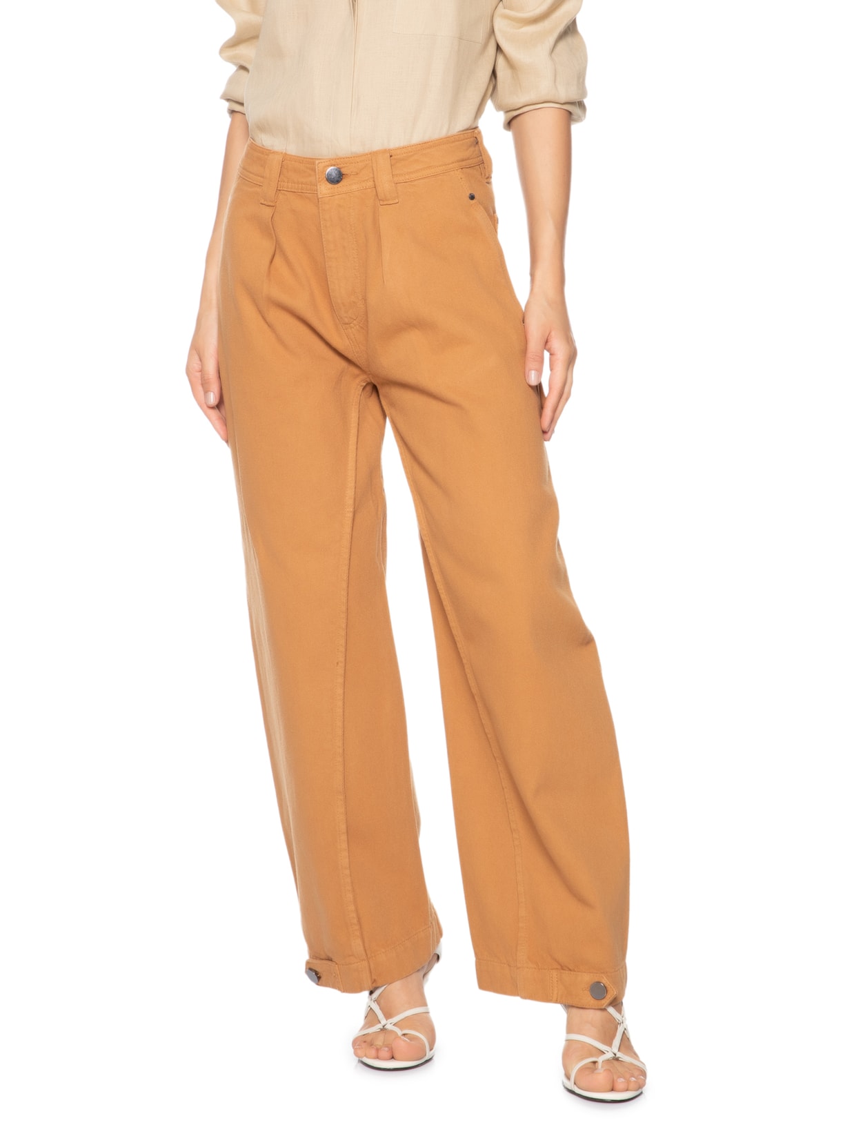 Calça Feminina Nervura Frente Barrel Marrom Animale