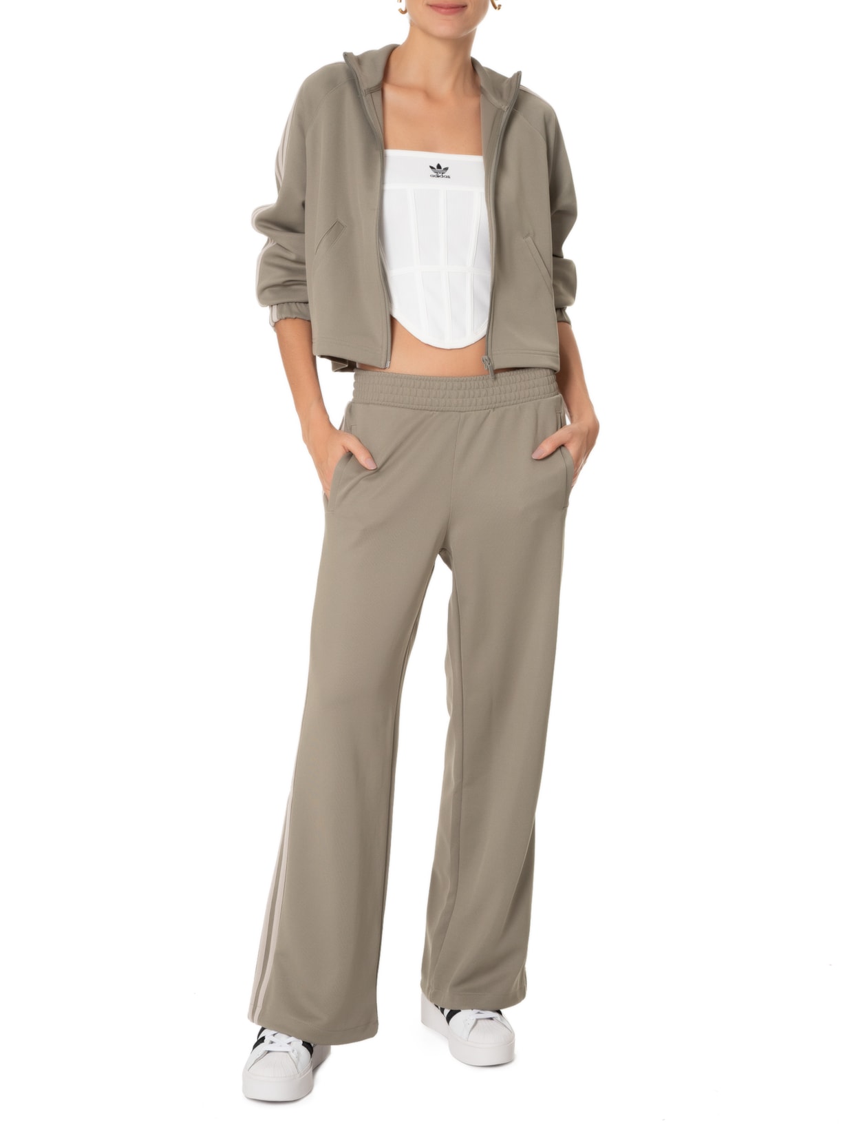 Calça Feminina Og Warm Up Wide Leg Verde Adidas Originals