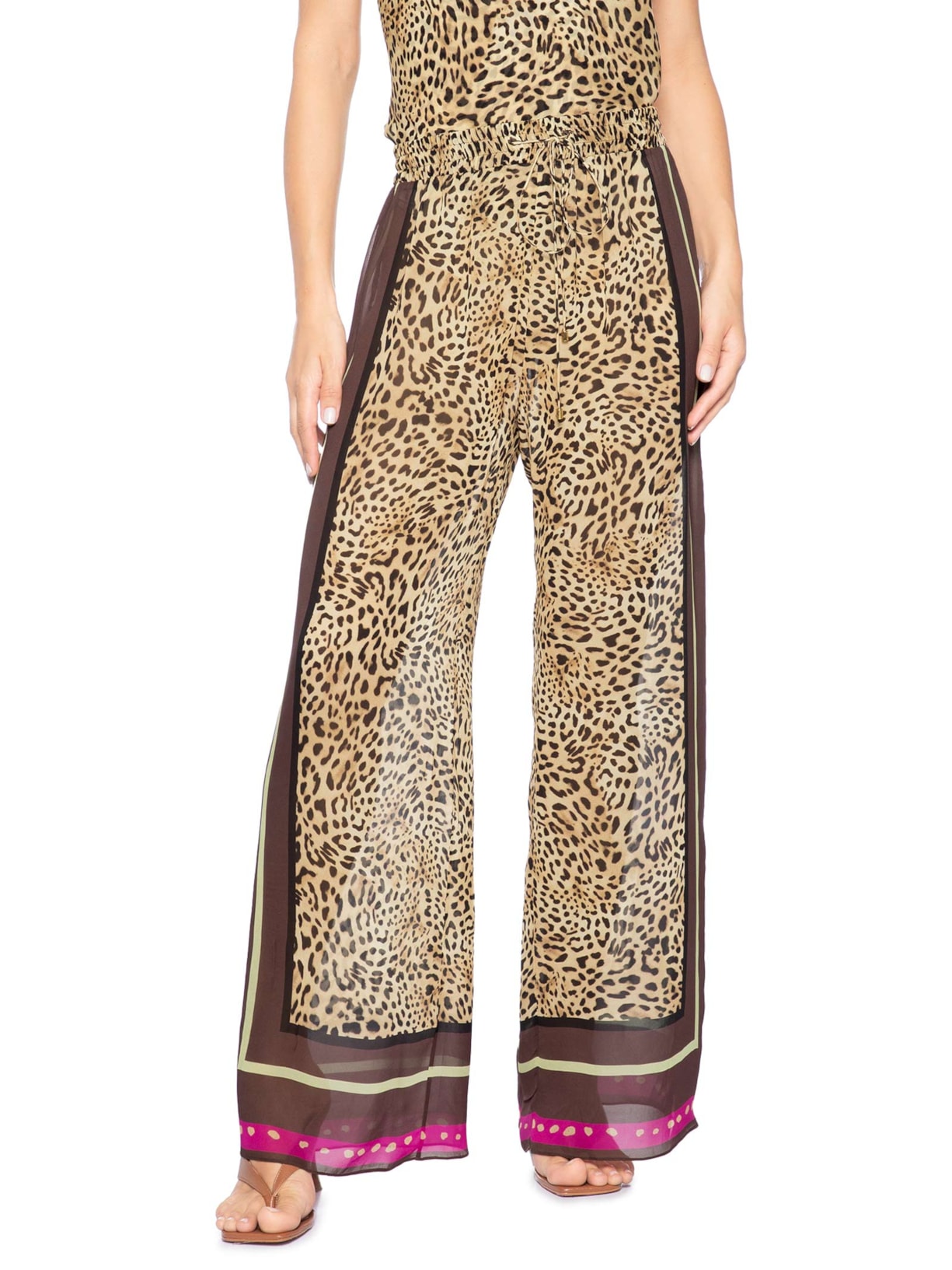 Calça Feminina Onça Lenço Barrado Resort Marrom Animale Resort