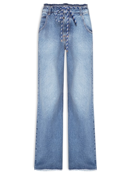 Calça Feminina Over Amarração Jeans - Azul