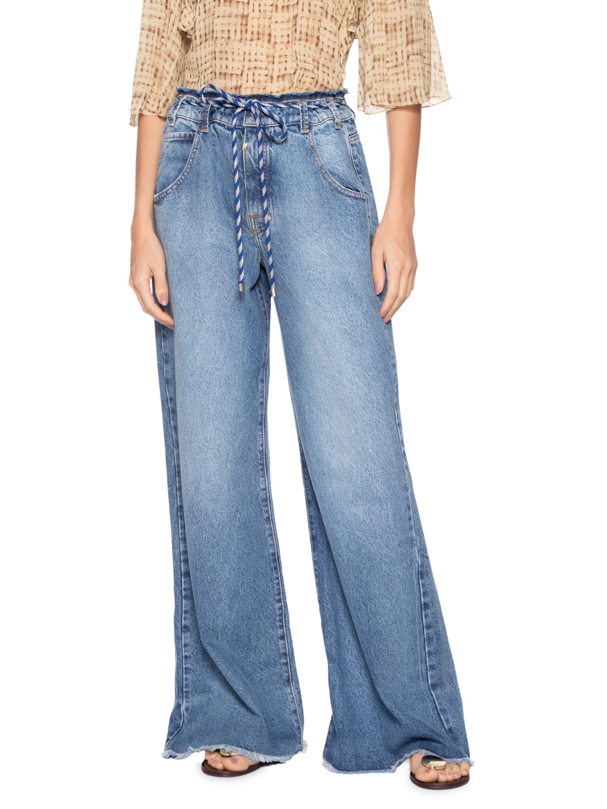 Calça Feminina Over Amarração Jeans Azul Animale