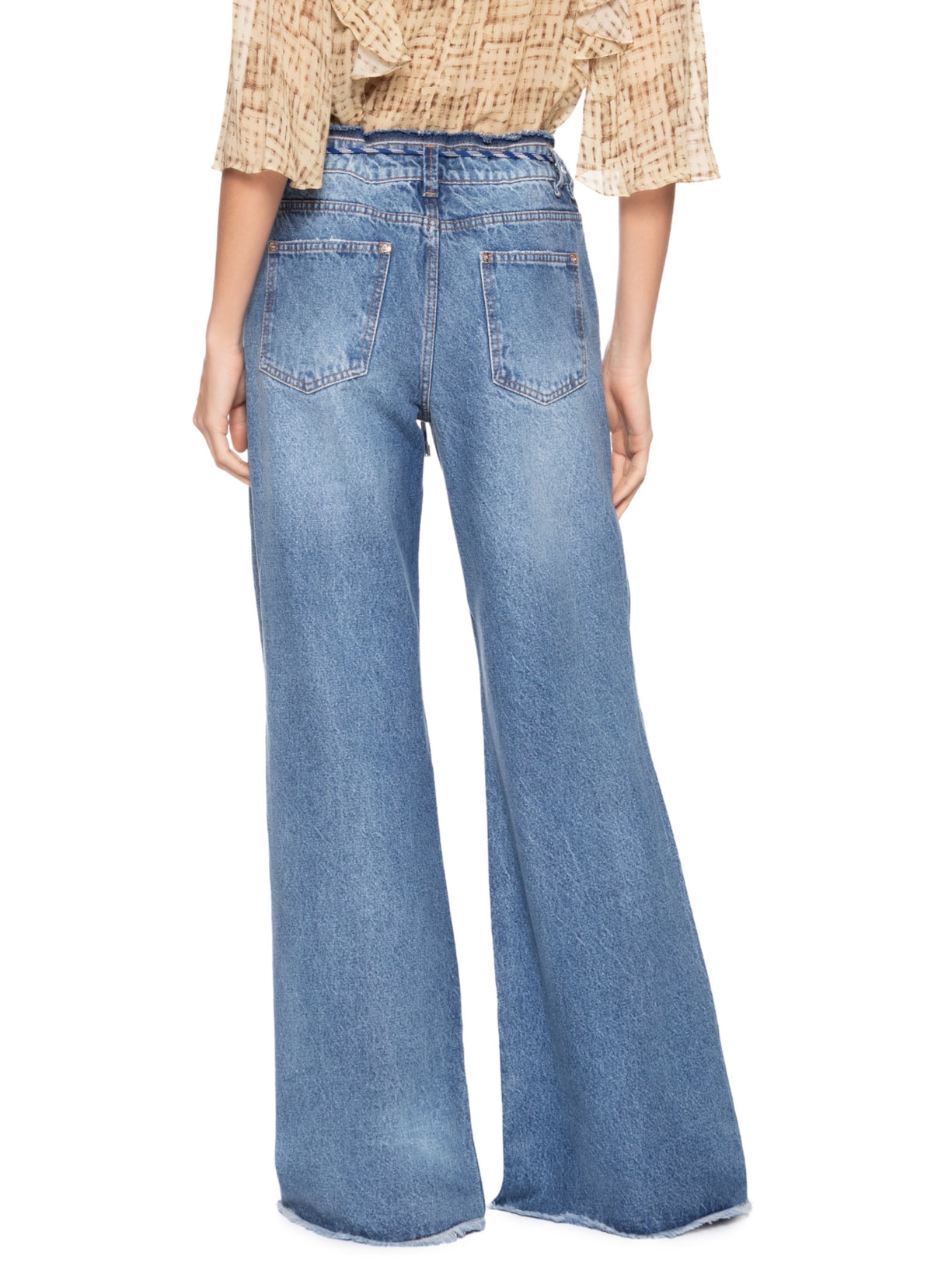 Calça Feminina Over Amarração Jeans Azul Animale