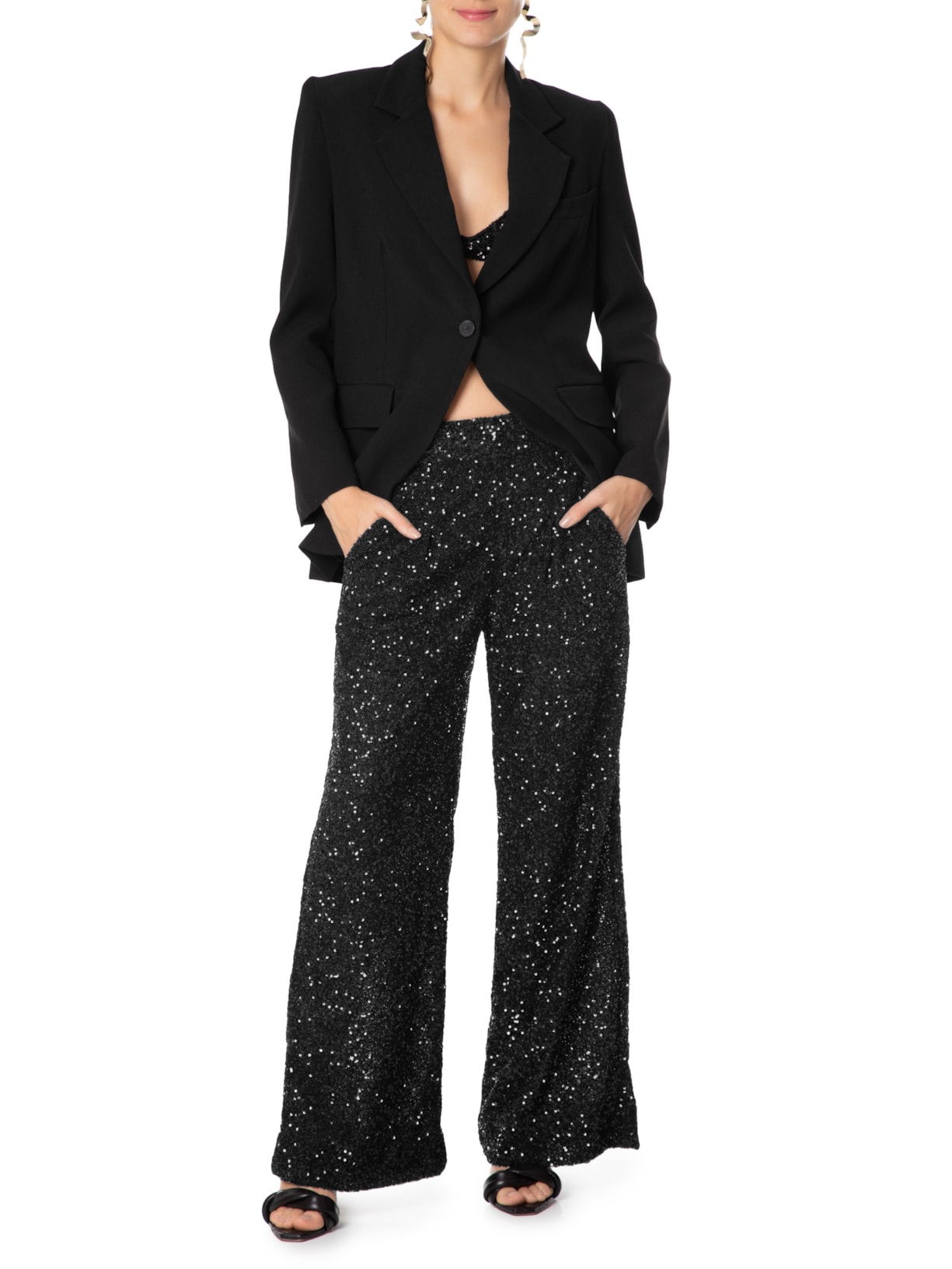 Calça Feminina Paetê Preto Animale