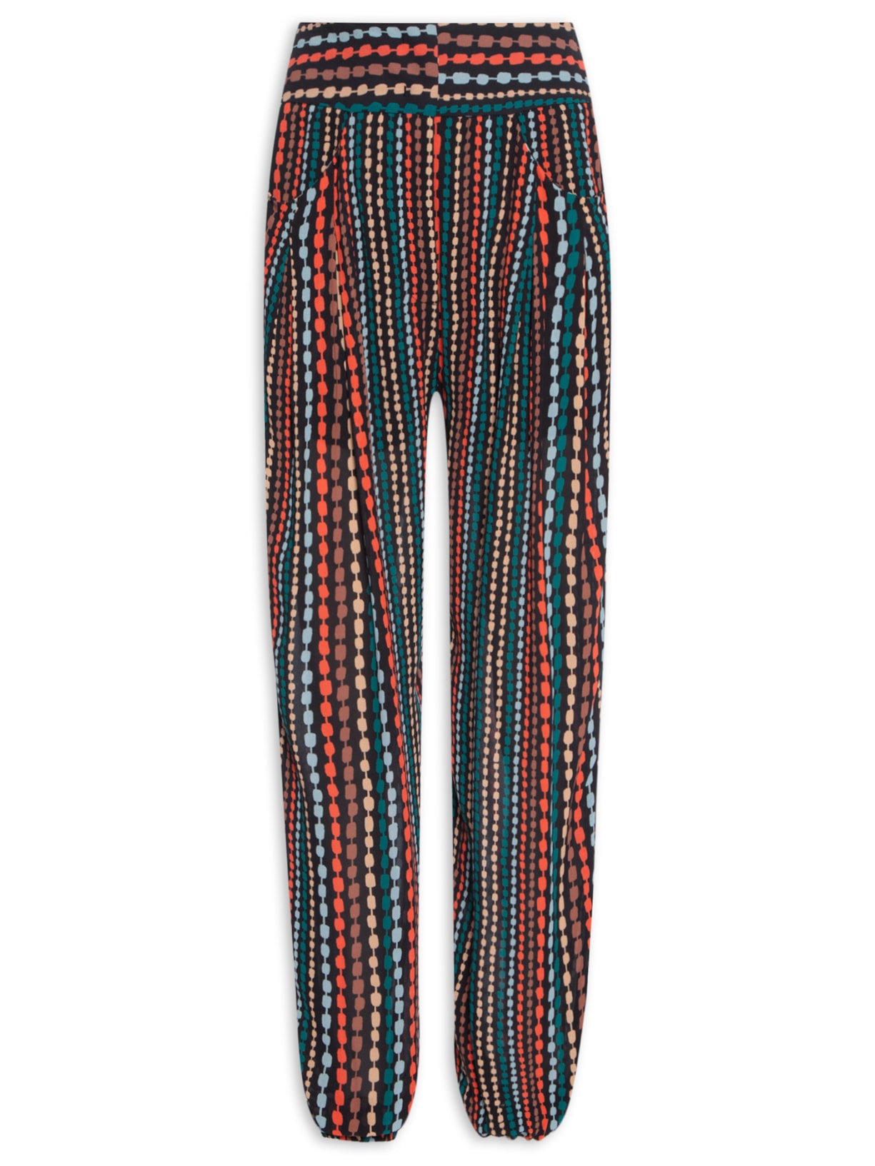 Calça Feminina Pala Larga Corrente Colorido Basic - Preto