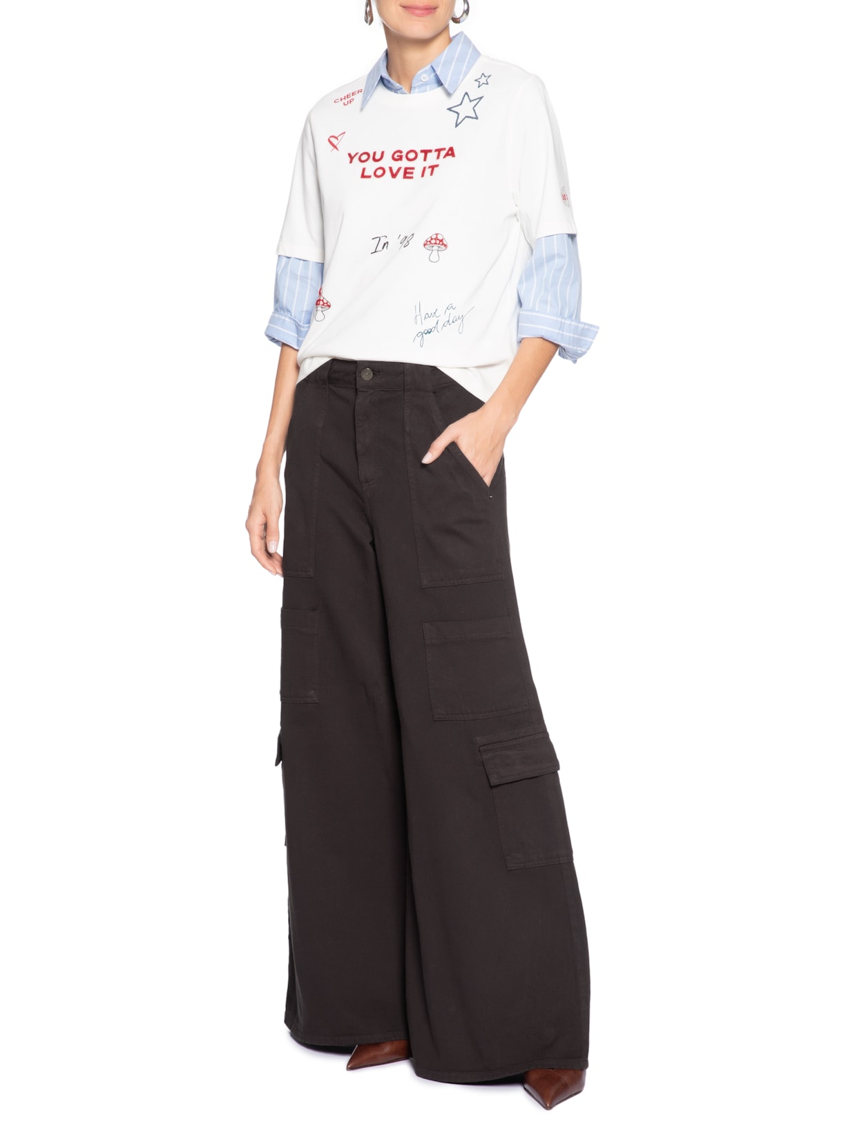 Calça Feminina Panta Cargo Adelia Sarja Marrom Le Lis