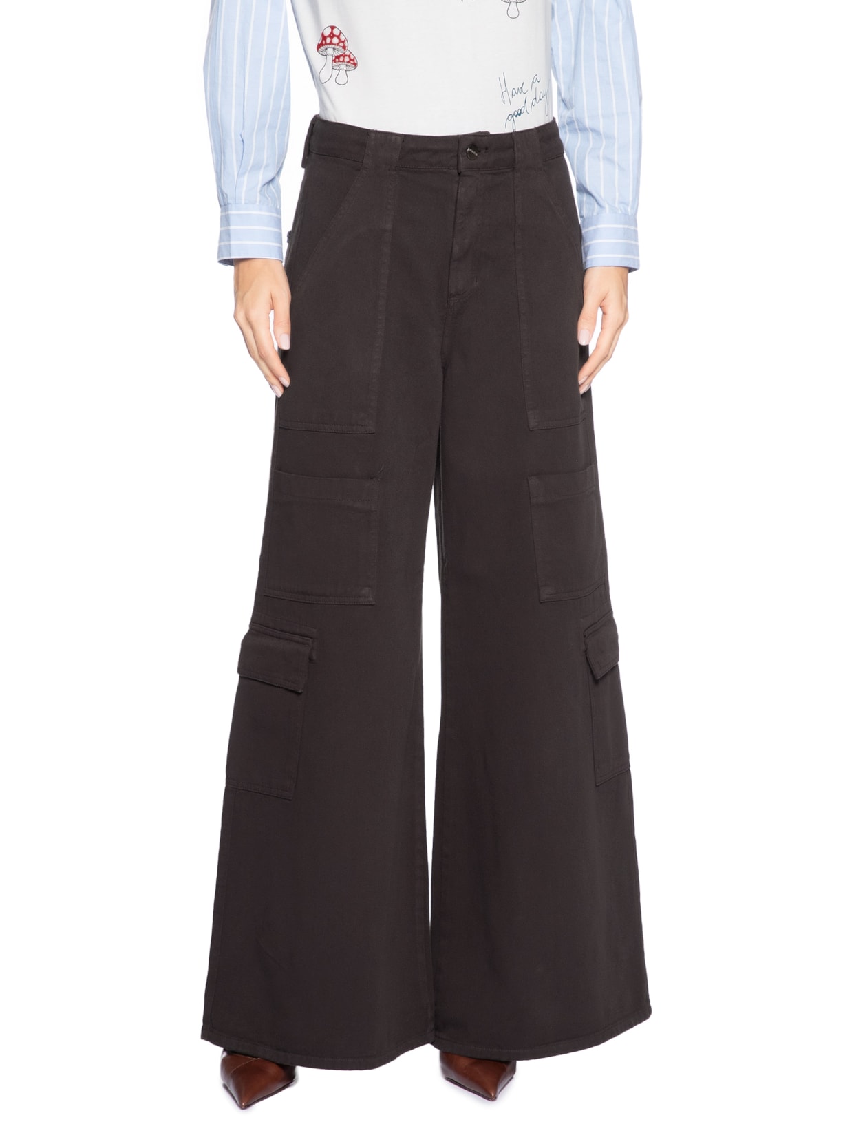 Calça Feminina Panta Cargo Adelia Sarja Marrom Le Lis