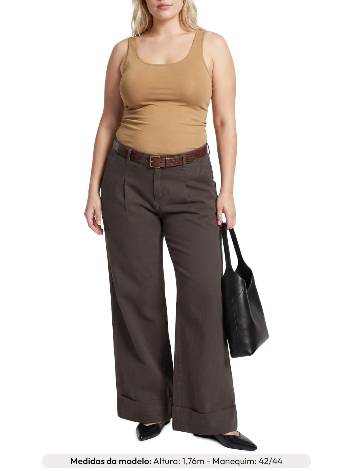 Calça Feminina Panta Wide Isabela Sarja I Marrom Le Lis