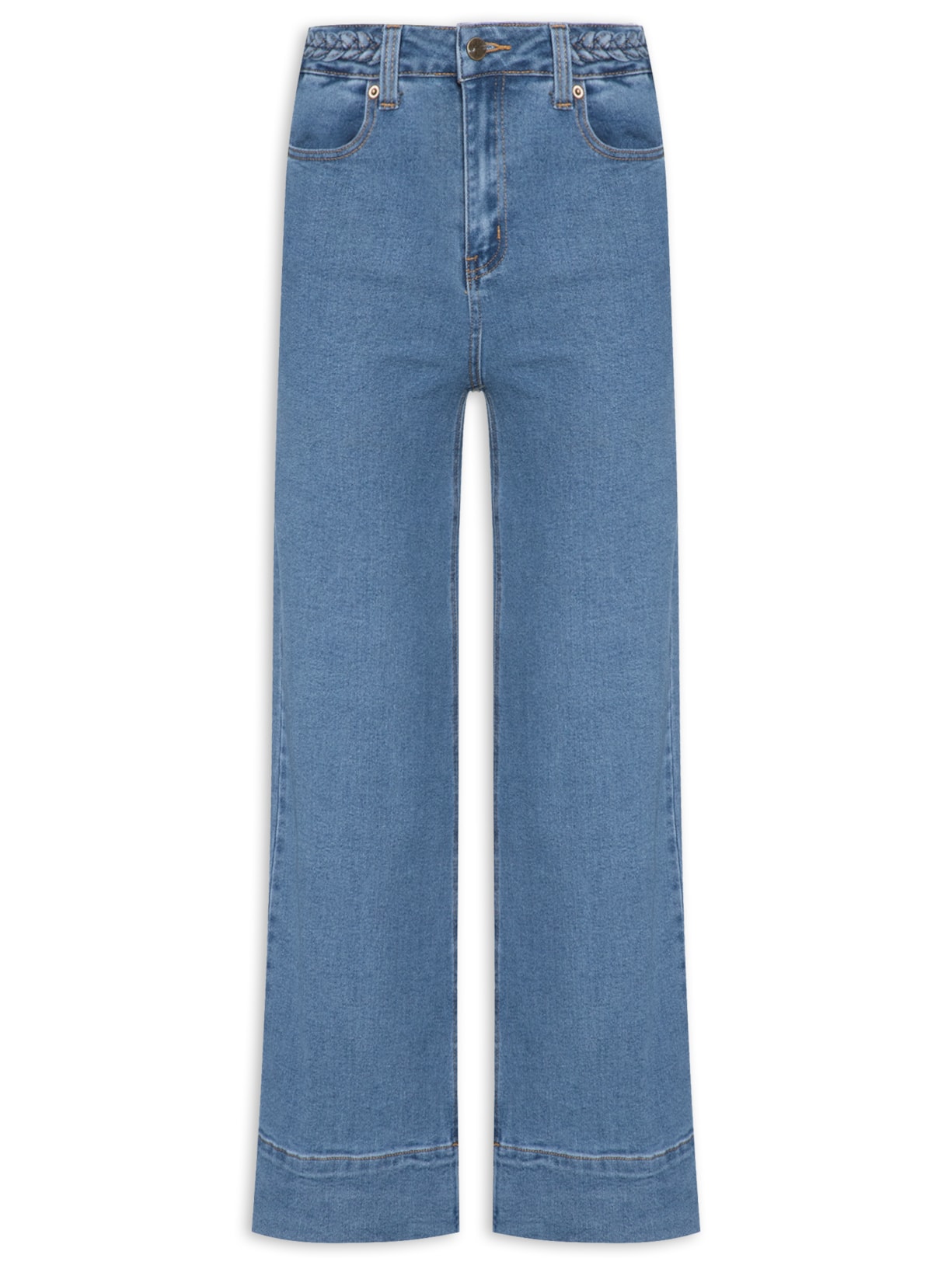 Calça Feminina Pantacourt Com Barra Larga - Azul