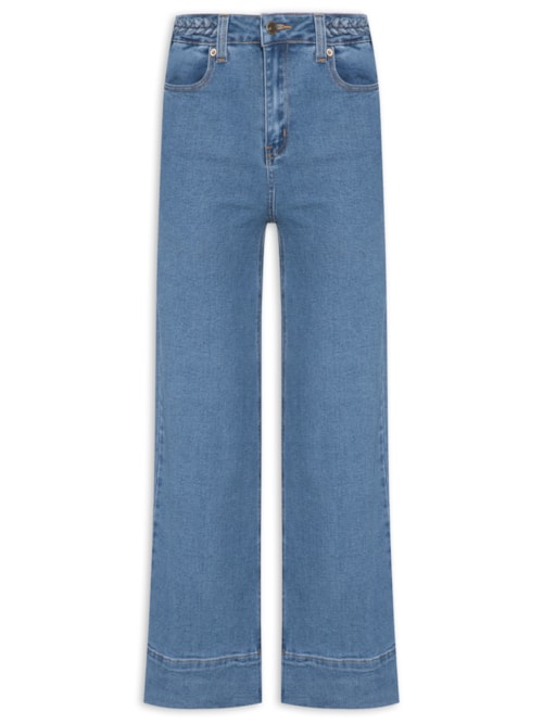 Calça Feminina Pantacourt Com Barra Larga - Azul