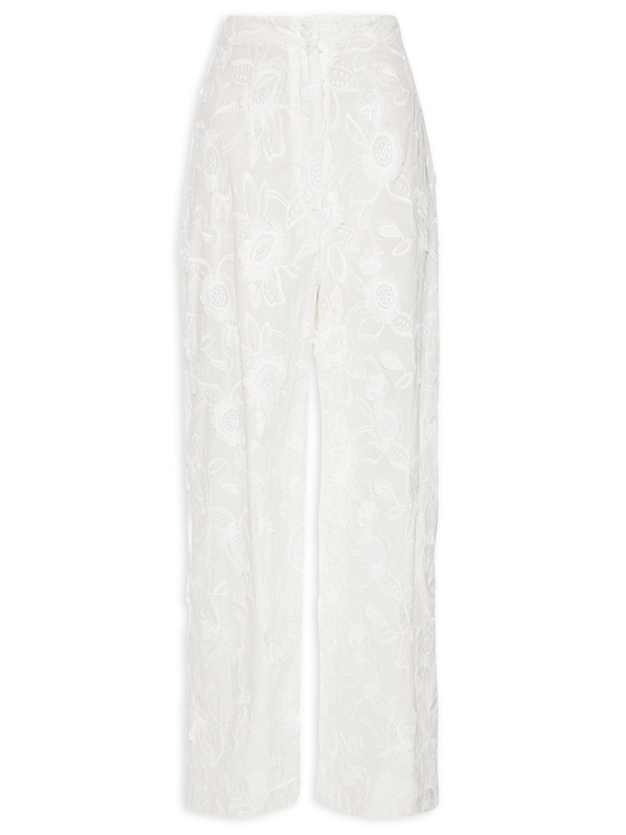 Calça Feminina Pantacourt De Cintura Alta Bordada - Branco