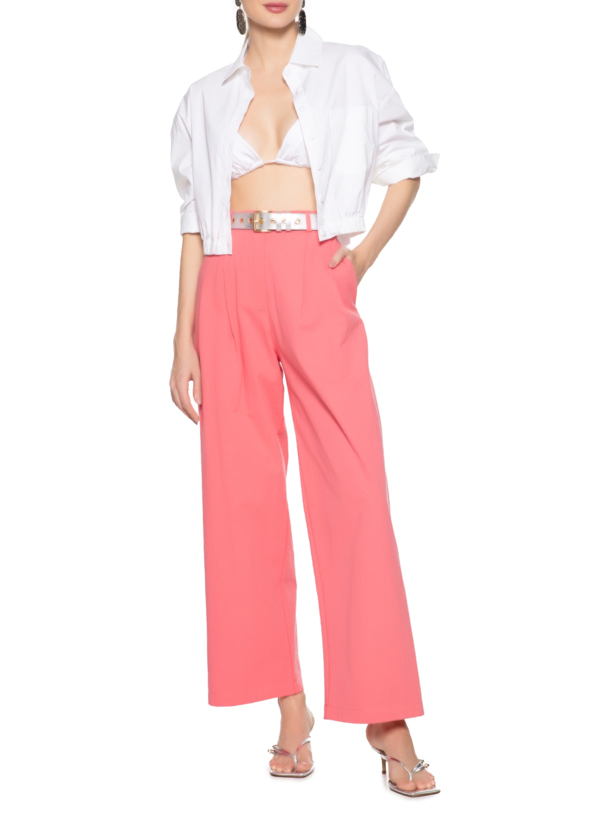 Calça Feminina Pantacourt Rosa Market 33