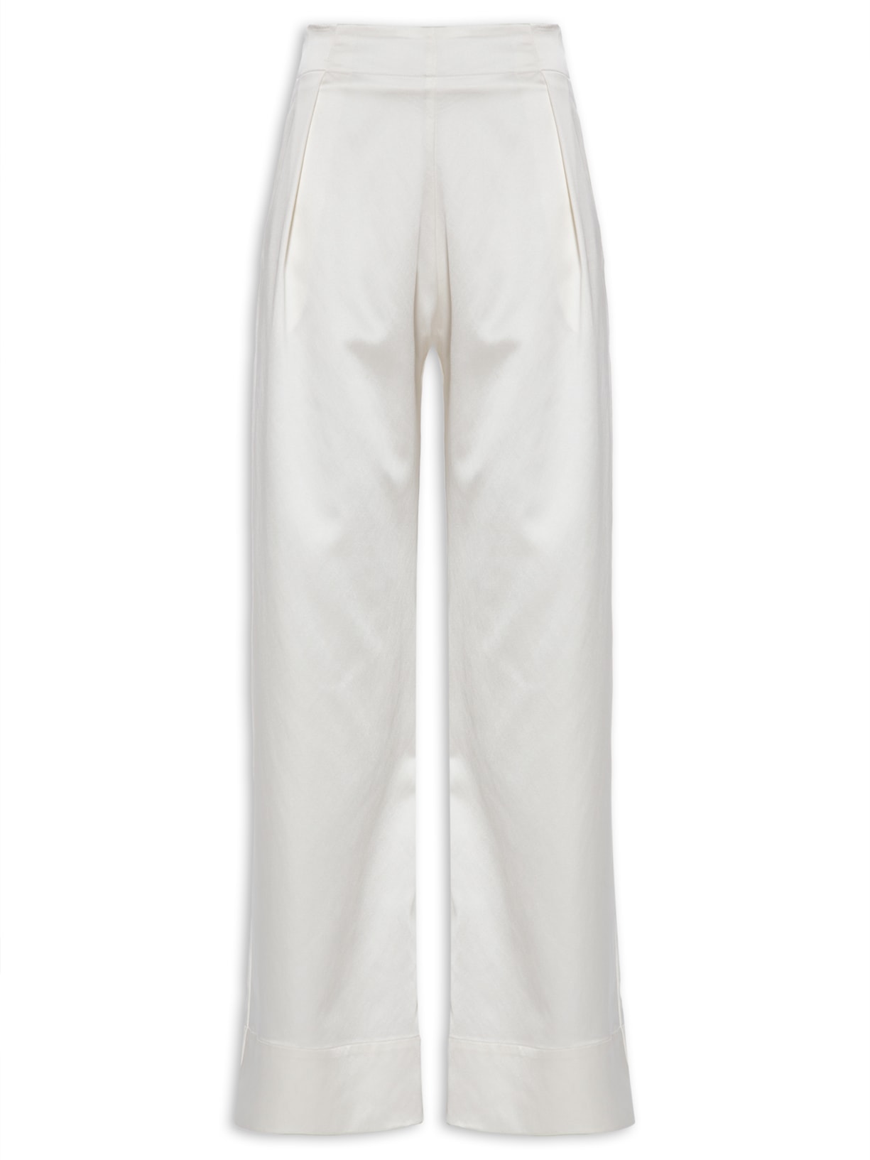 Calça Feminina Pantalona Acetinada - Branco