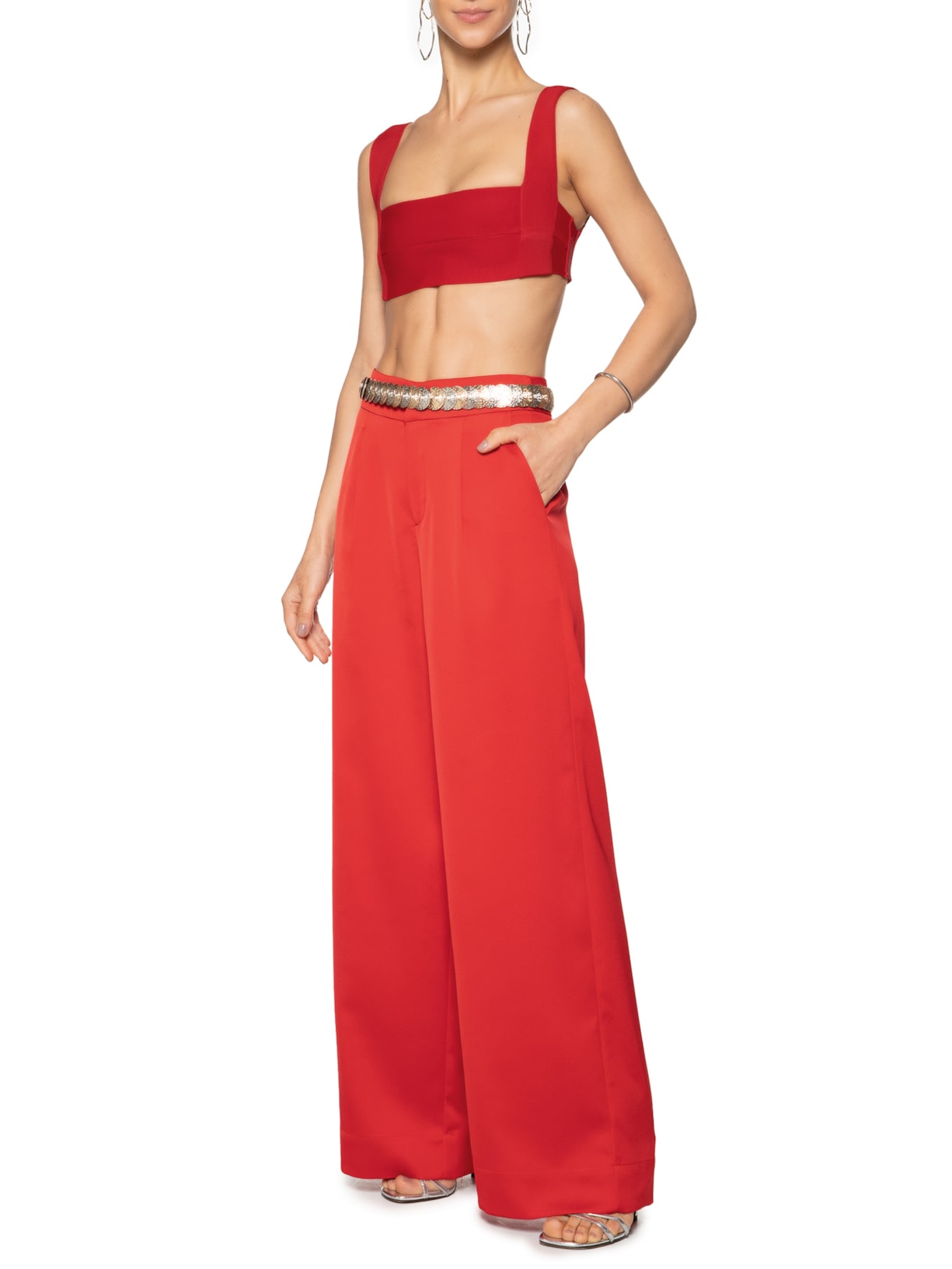 Calça Feminina Pantalona Acetinada Vermelho Market 33