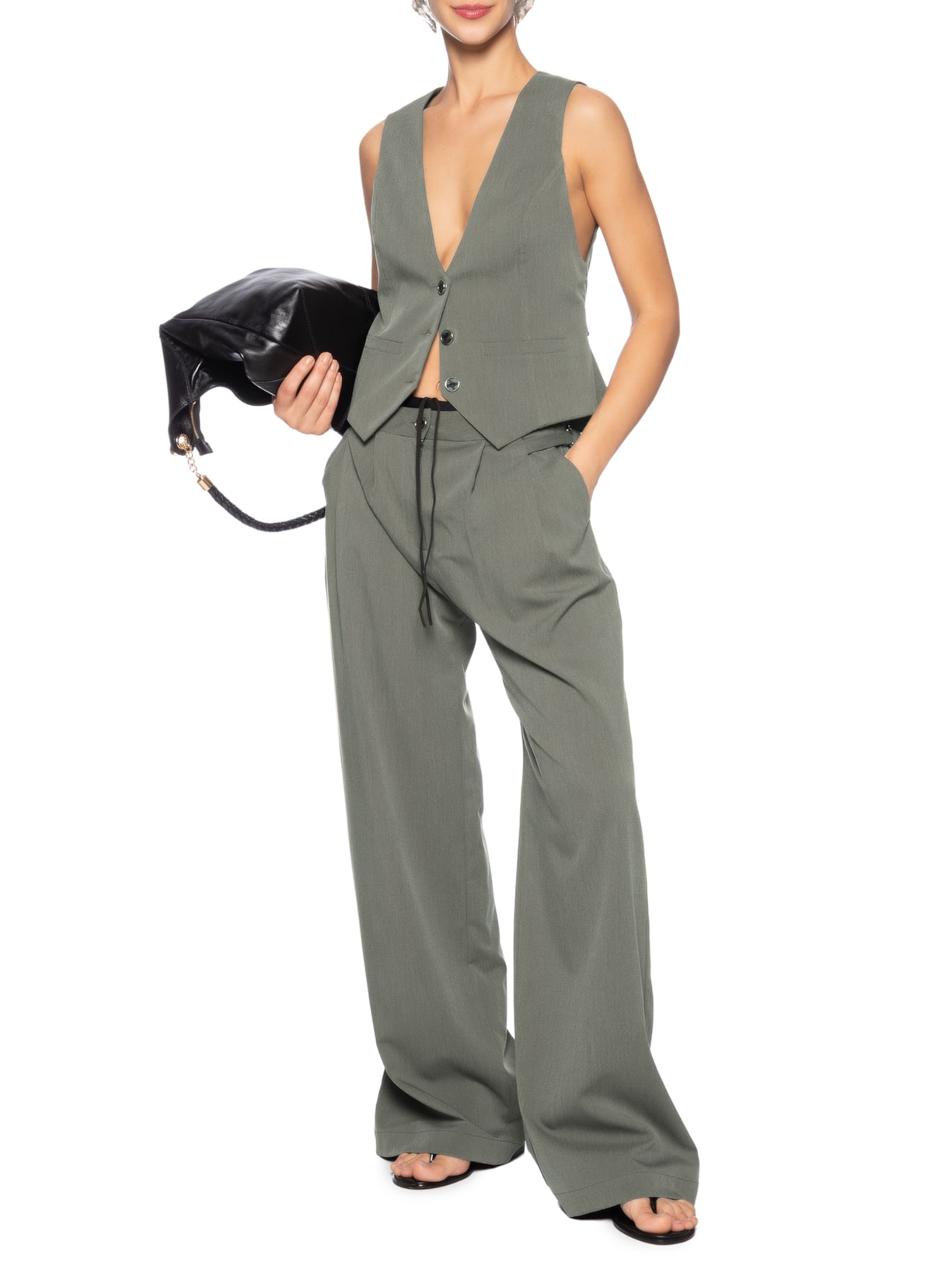 Calça Feminina Pantalona Alfaiataria Cinza  Animale Jeans