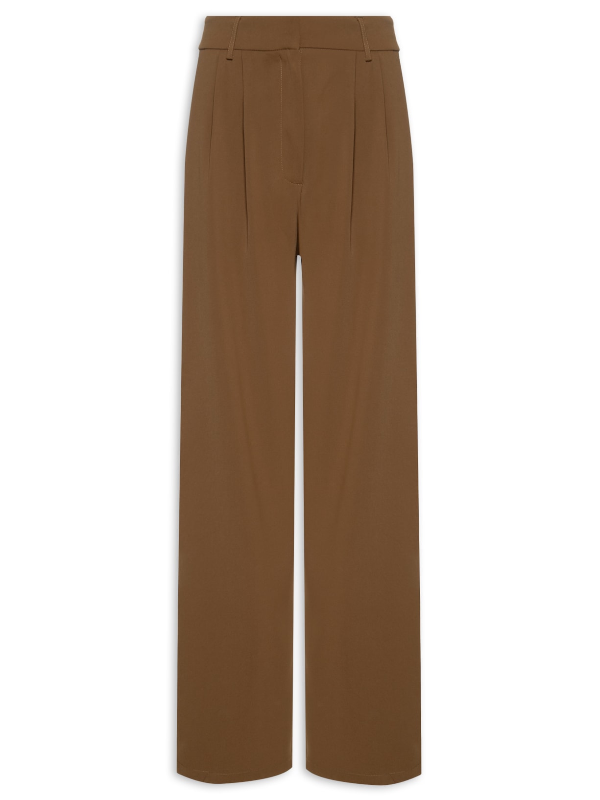 Calça Feminina Pantalona Alfaiataria Com Pregas - Marrom