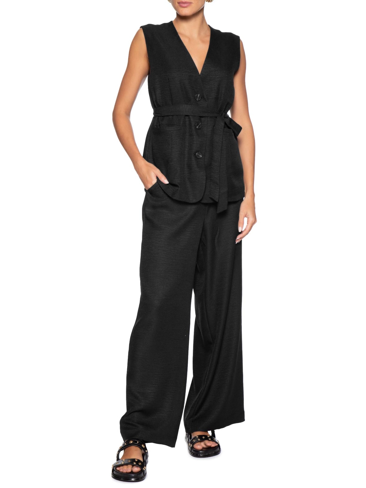 Calça Feminina Pantalona Alfaiataria Preto Basiq