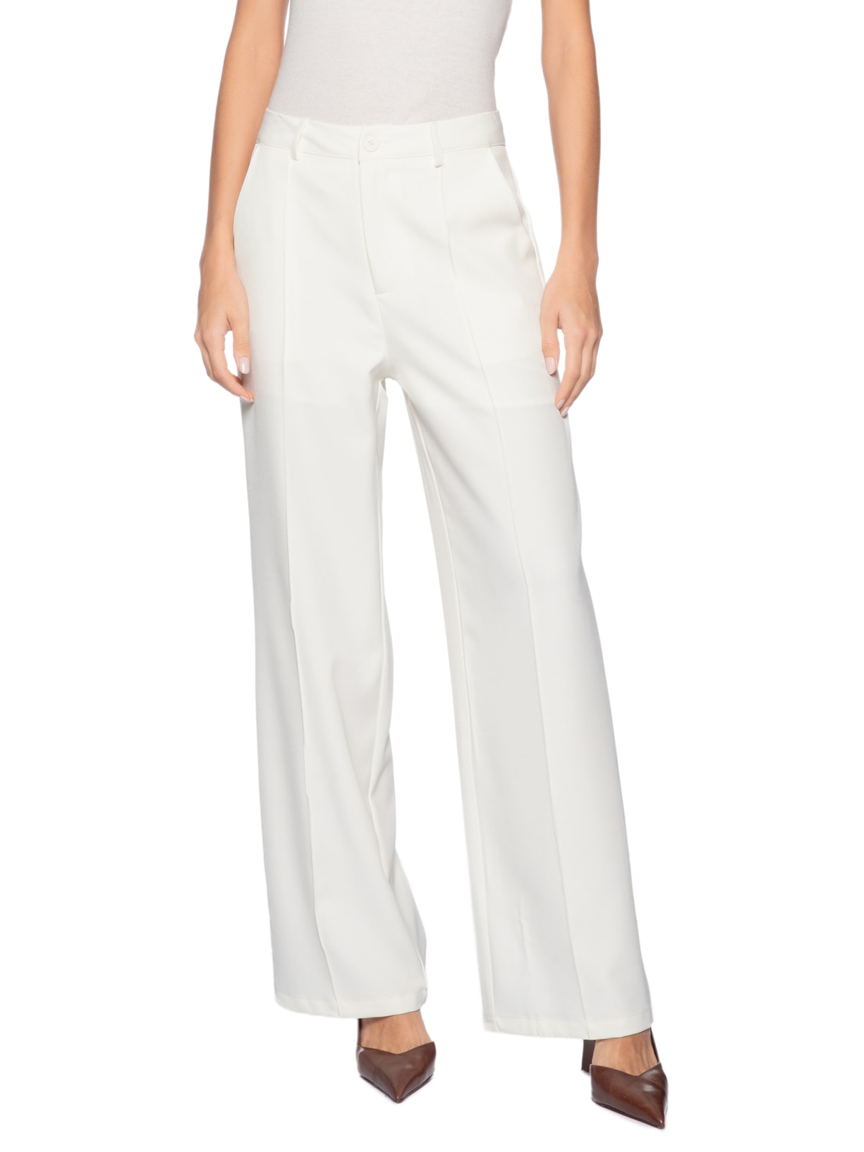 Calça Feminina Pantalona Alfaiataria – Branco '2Essential