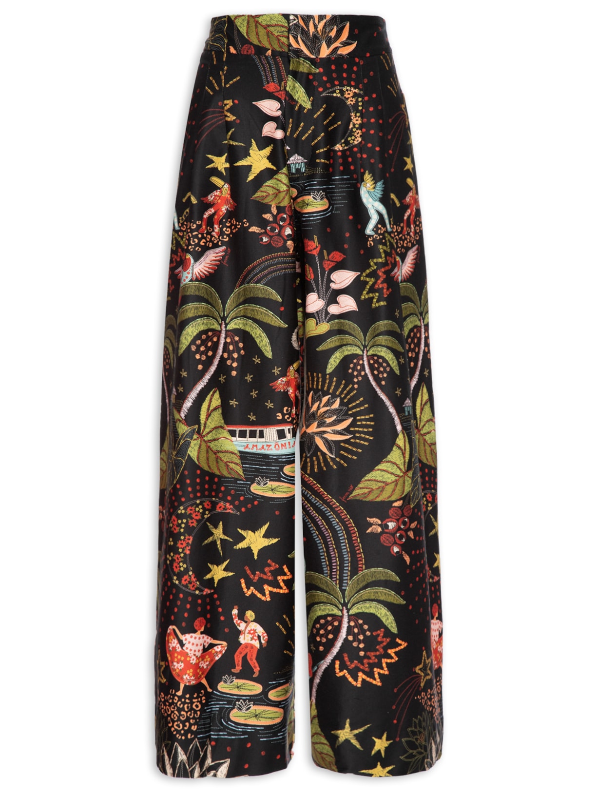 Calça Feminina Pantalona Ampla Carnaval Das Águas - Preto