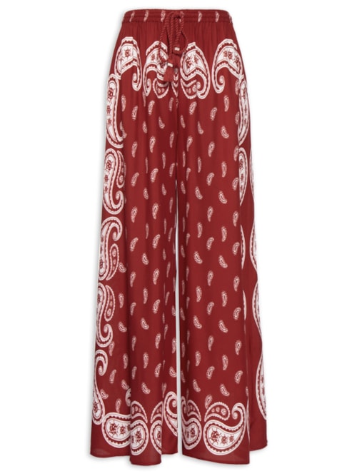 Calça Feminina Pantalona Bandana Jardim - Vermelho