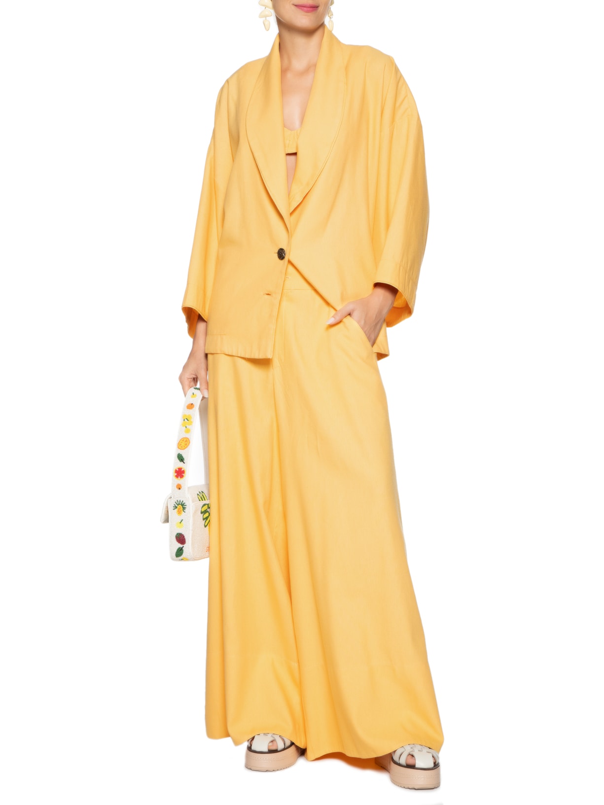 Calça Feminina Pantalona Barra Larga Amarelo Farm