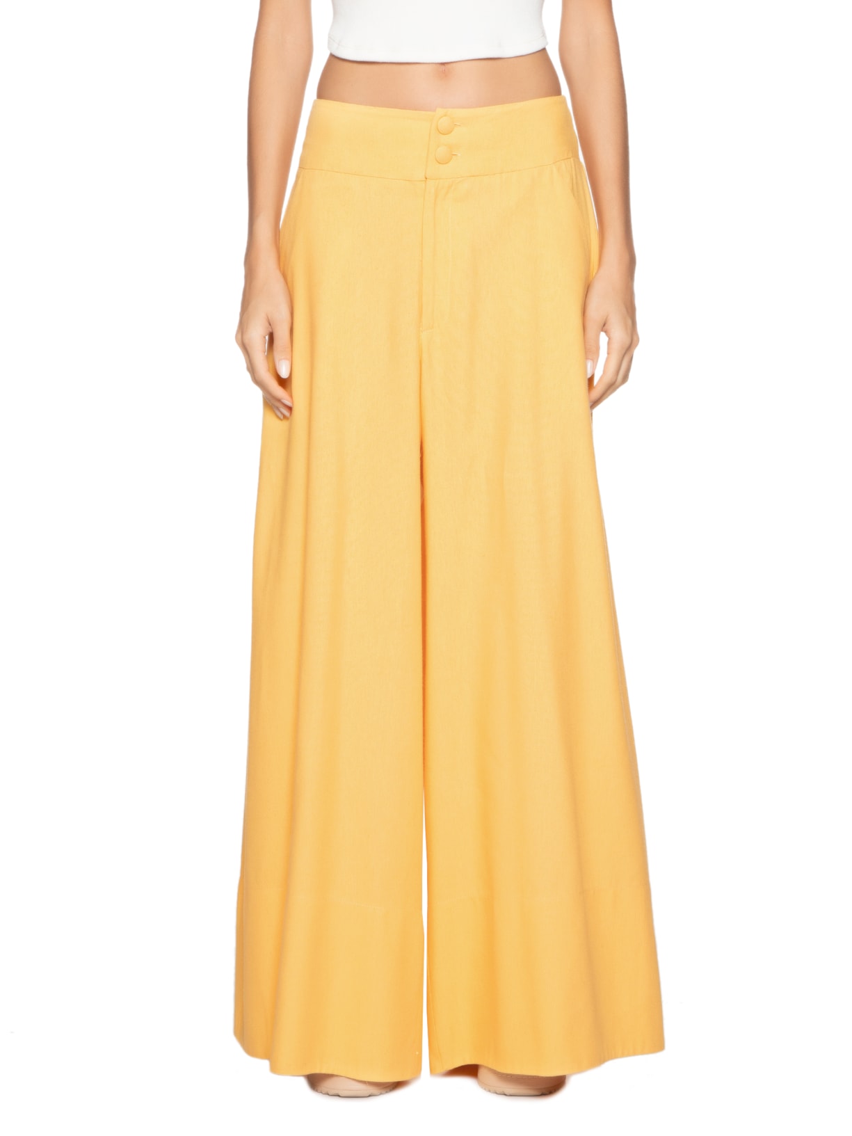 Calça Feminina Pantalona Barra Larga Amarelo Farm