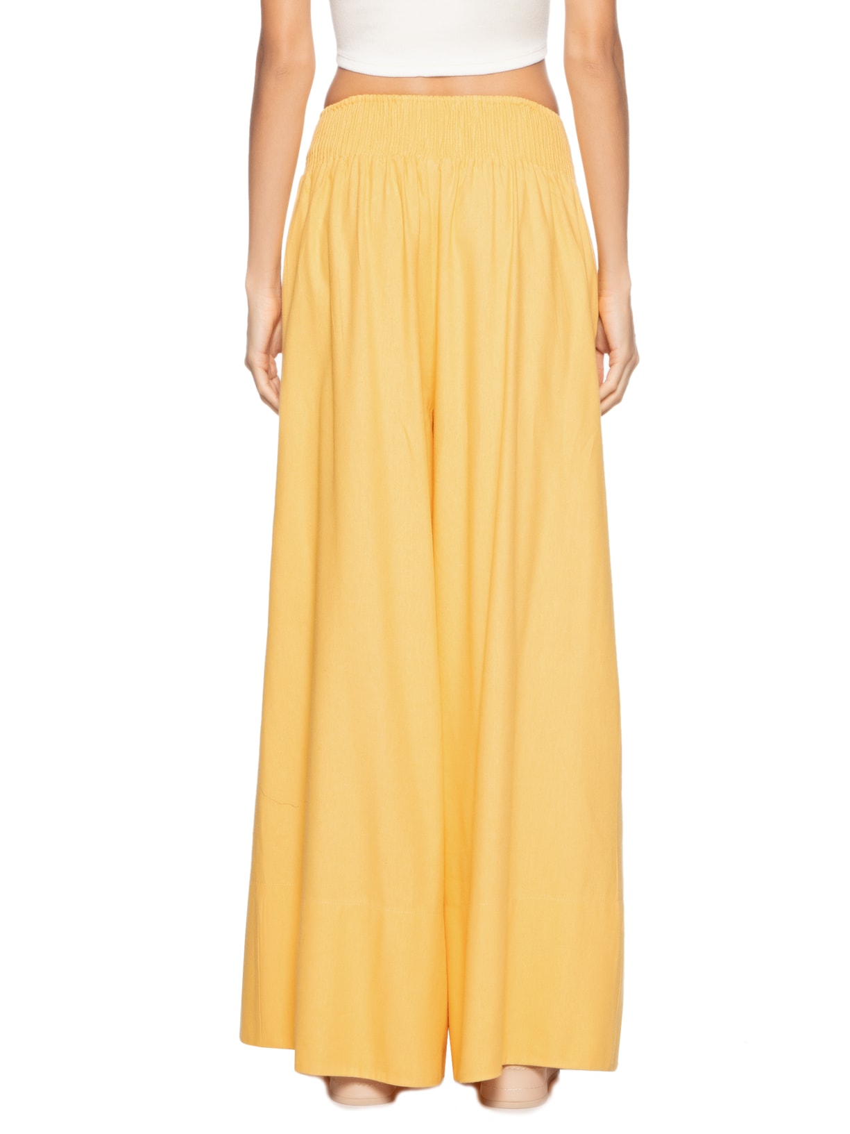 Calça Feminina Pantalona Barra Larga Amarelo Farm