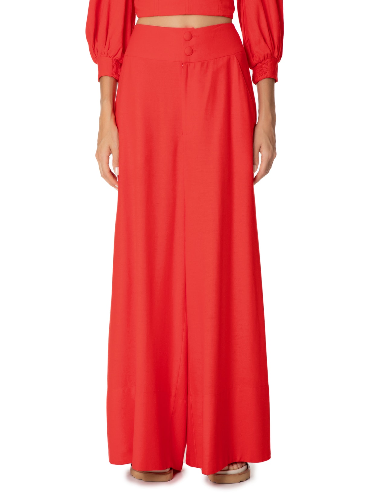 Calça Feminina Pantalona Barra Larga Vermelho Farm