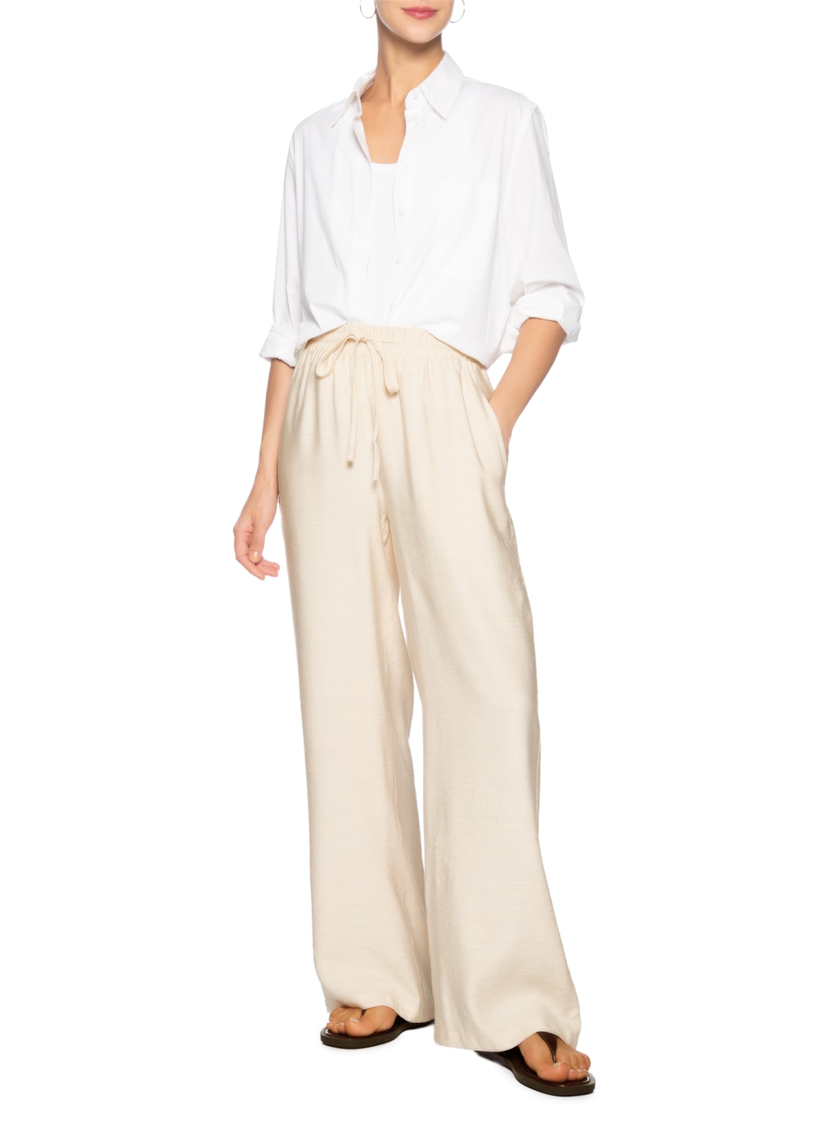 Calça Feminina Pantalona Básica Bege Basiq