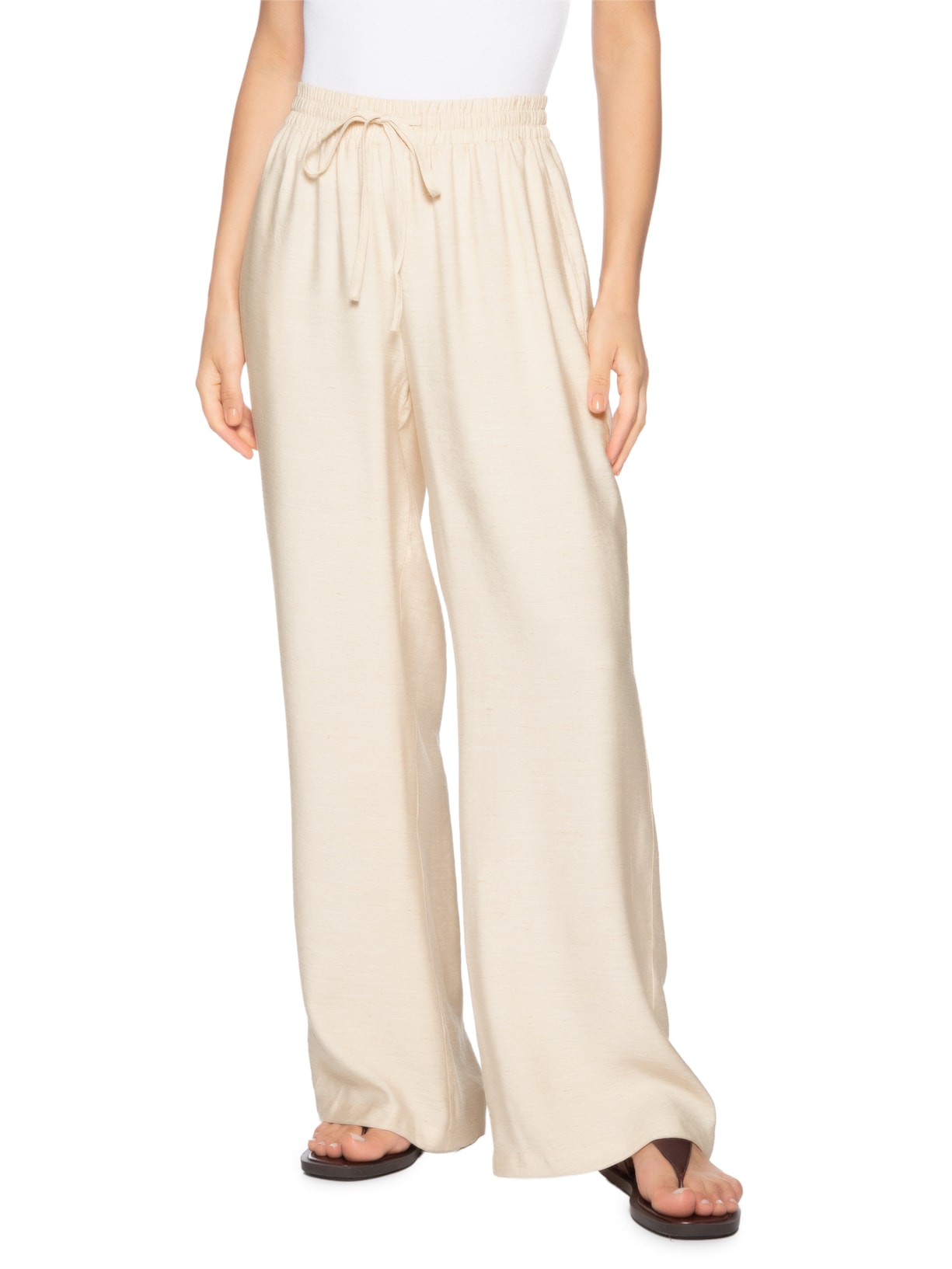 Calça Feminina Pantalona Básica Bege Basiq