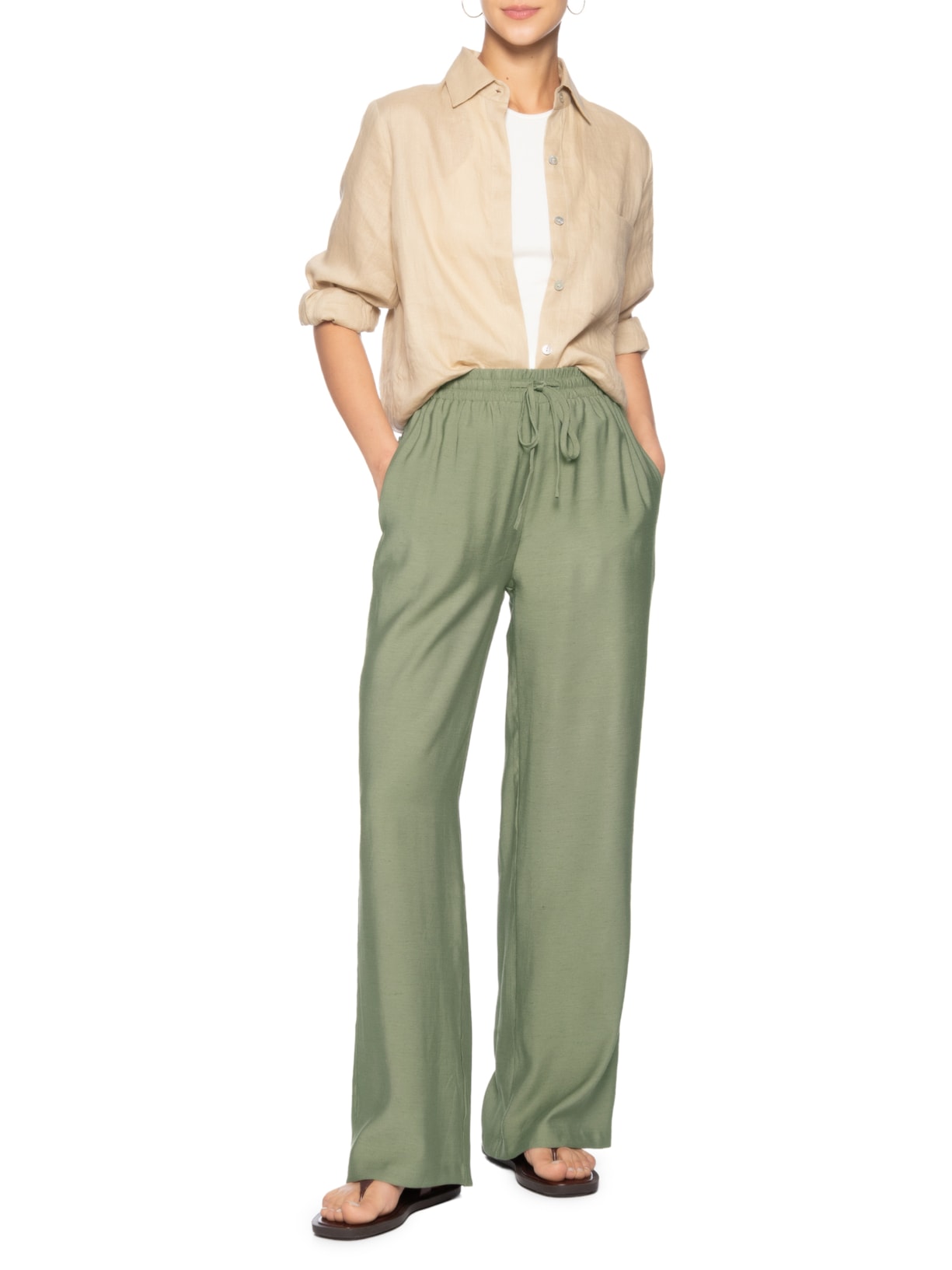 Calça Feminina Pantalona Básica Verde Basiq