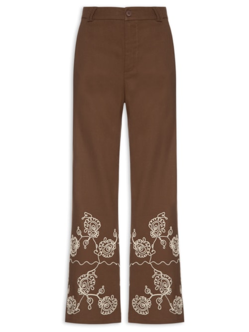 Calça Feminina Pantalona Bordada – Marrom
